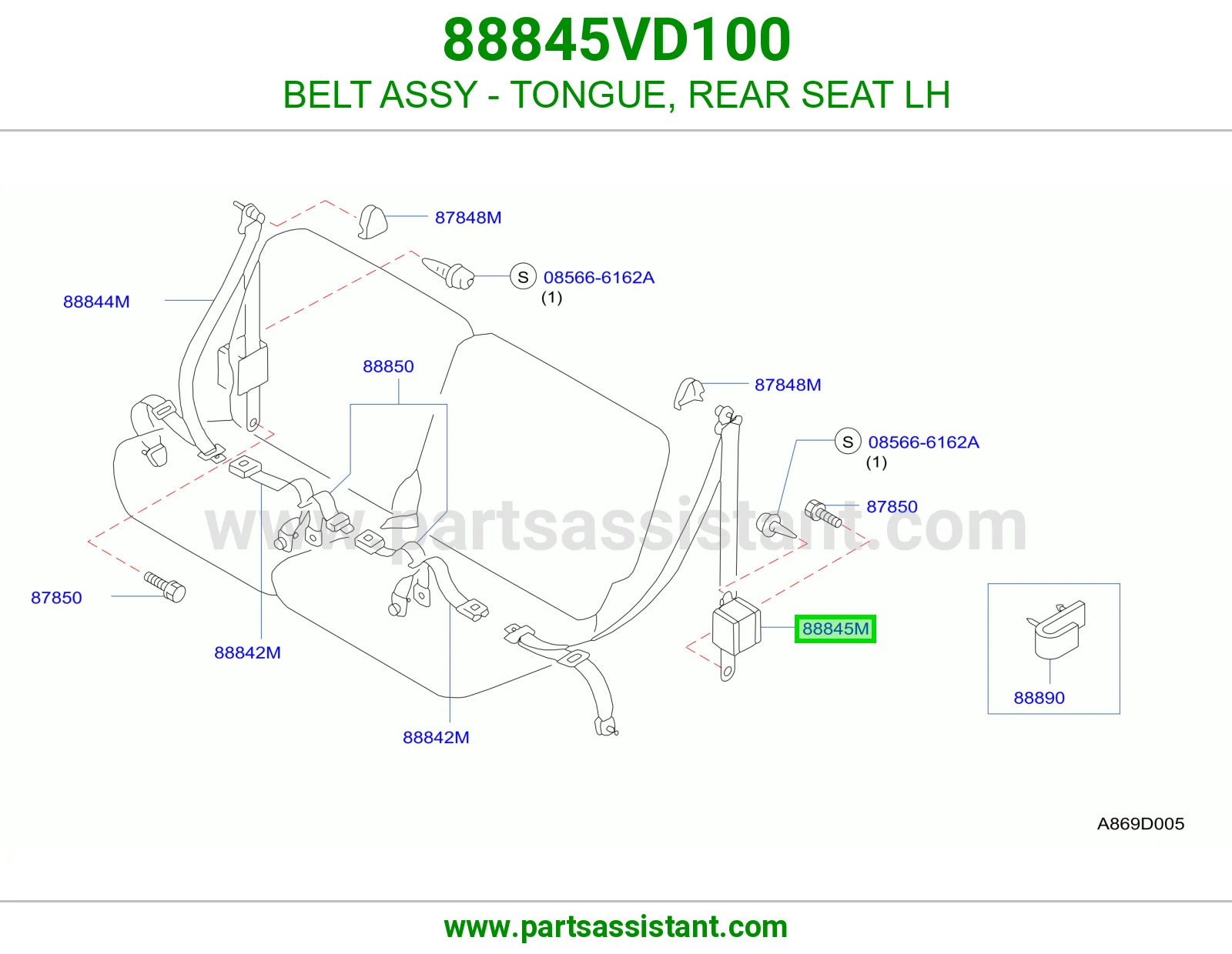 BELT ASSY - TONGUE, REAR SEAT LH 88845VD100