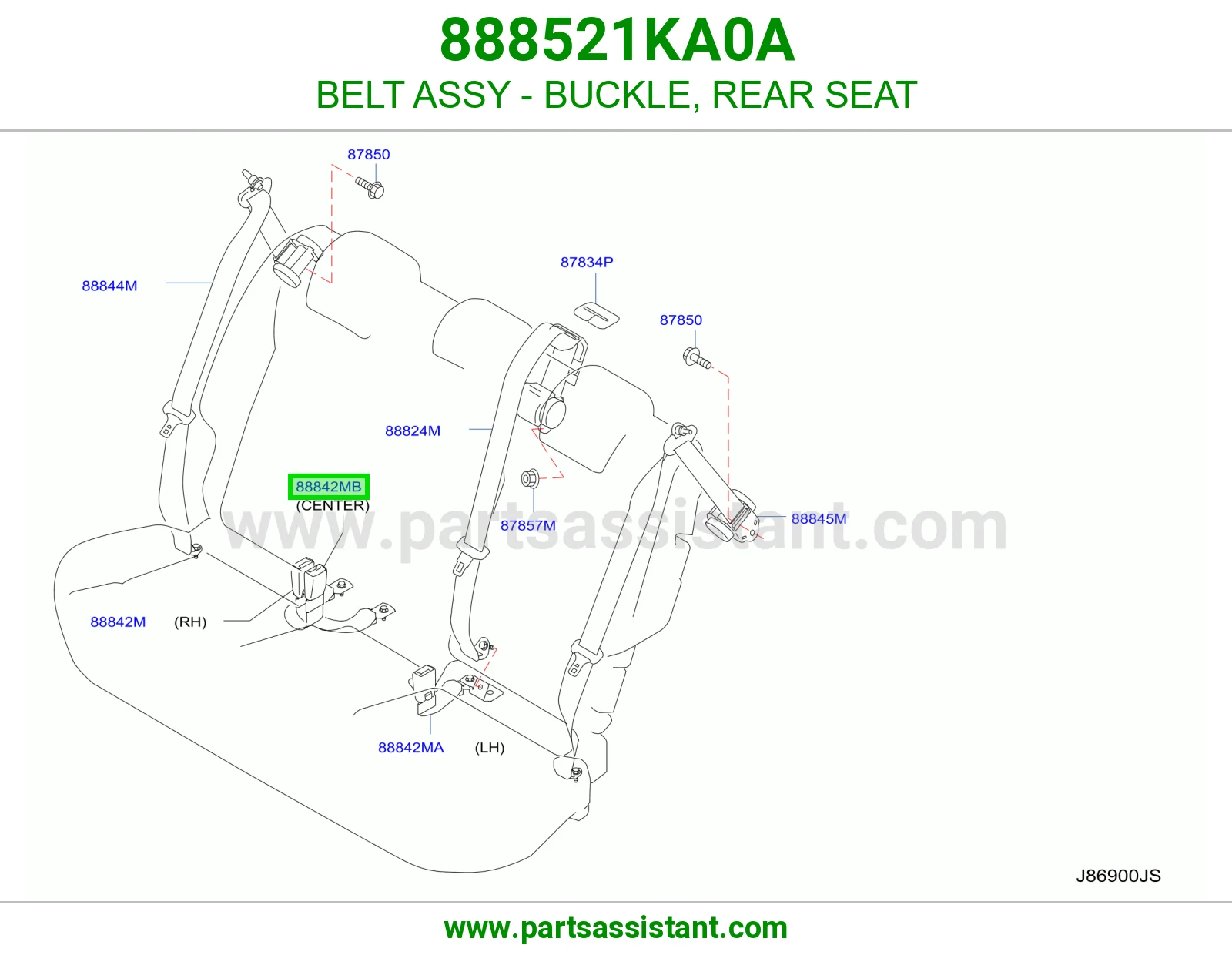 حزام قفل حزام أمان مرتبة خلفي كامل 888521KA0A