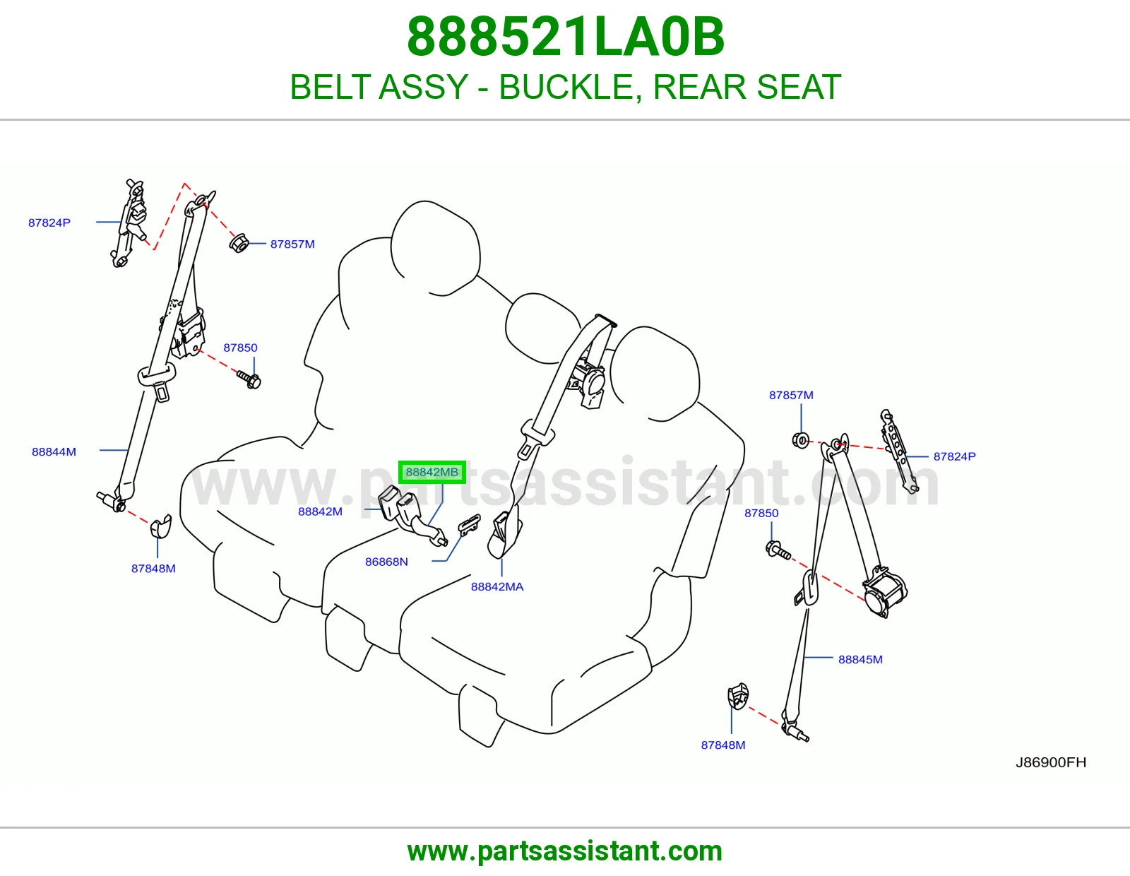 حزام قفل حزام أمان مرتبة خلفي كامل 888521LA0B