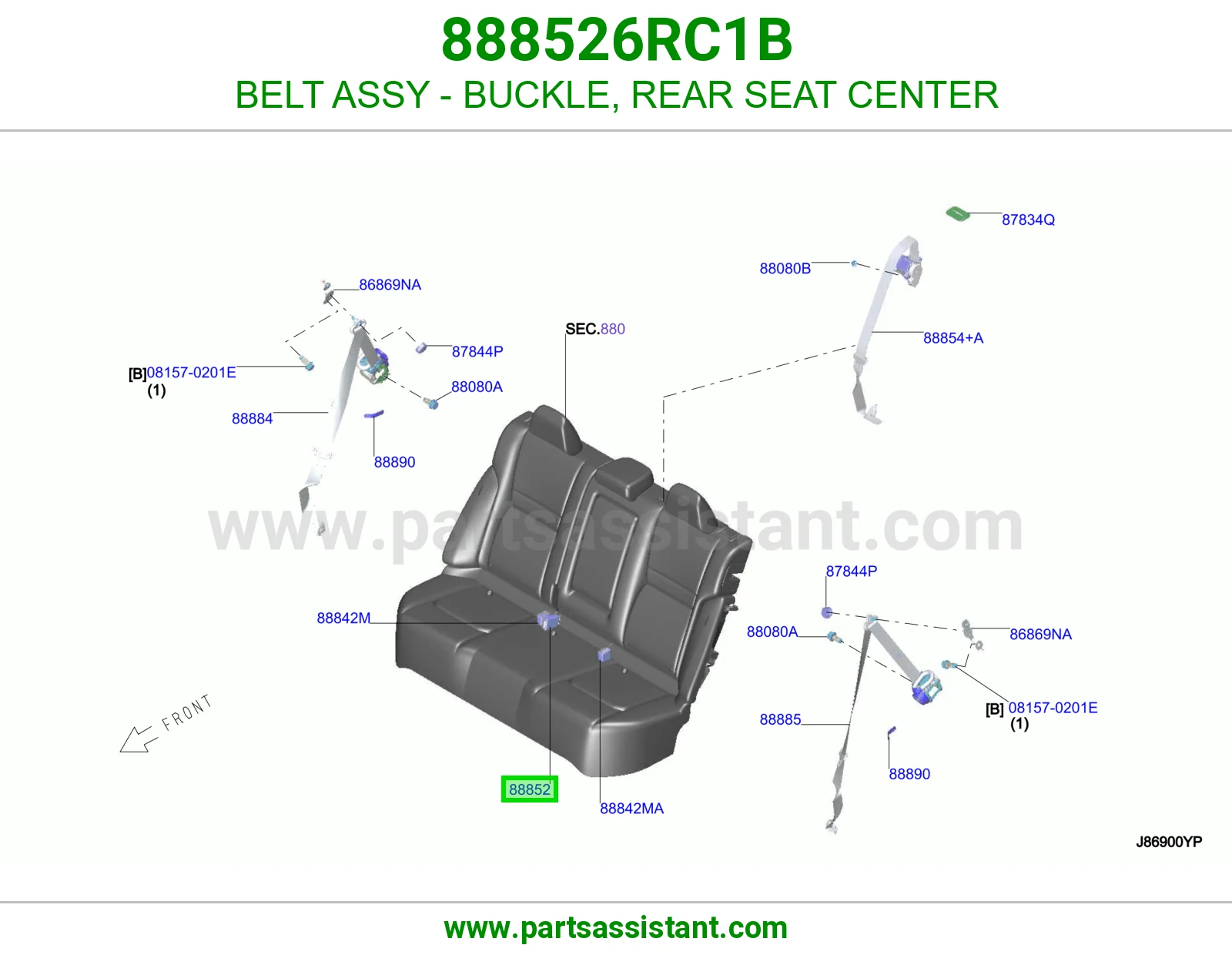 حزام قفل حزام أمان مرتبة خلفي وسط كامل 888526RC1B