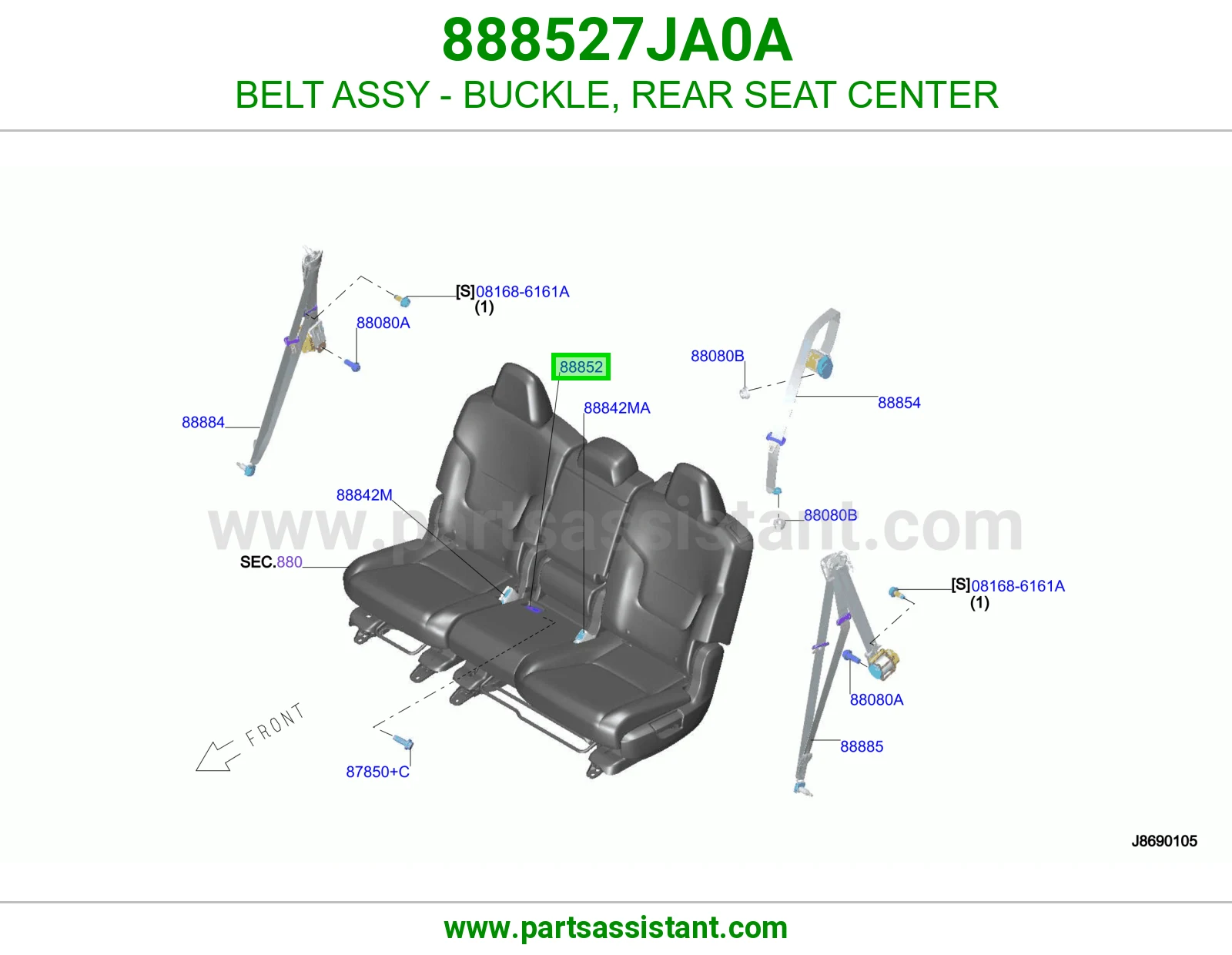 حزام قفل حزام أمان مرتبة خلفي وسط كامل 888527JA0A