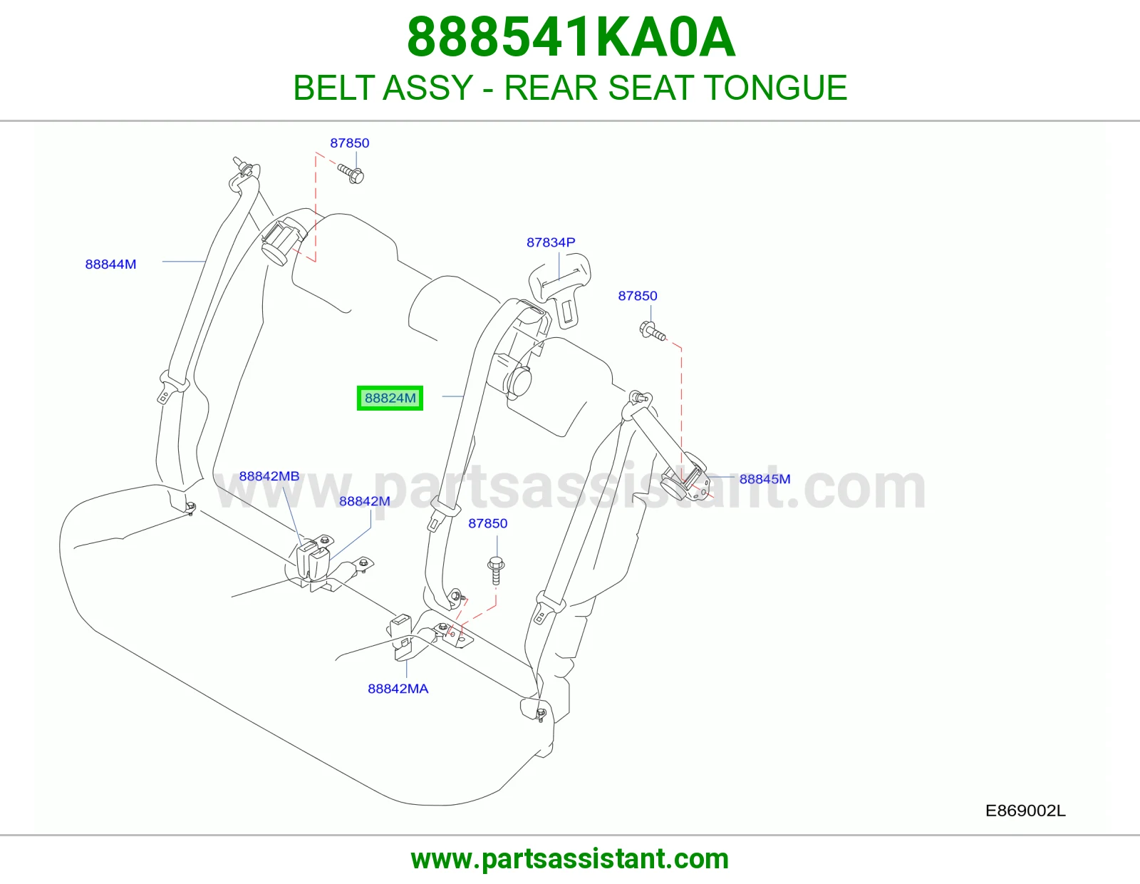 حزام لسان حزام مرتبة خلفي كامل 888541KA0A