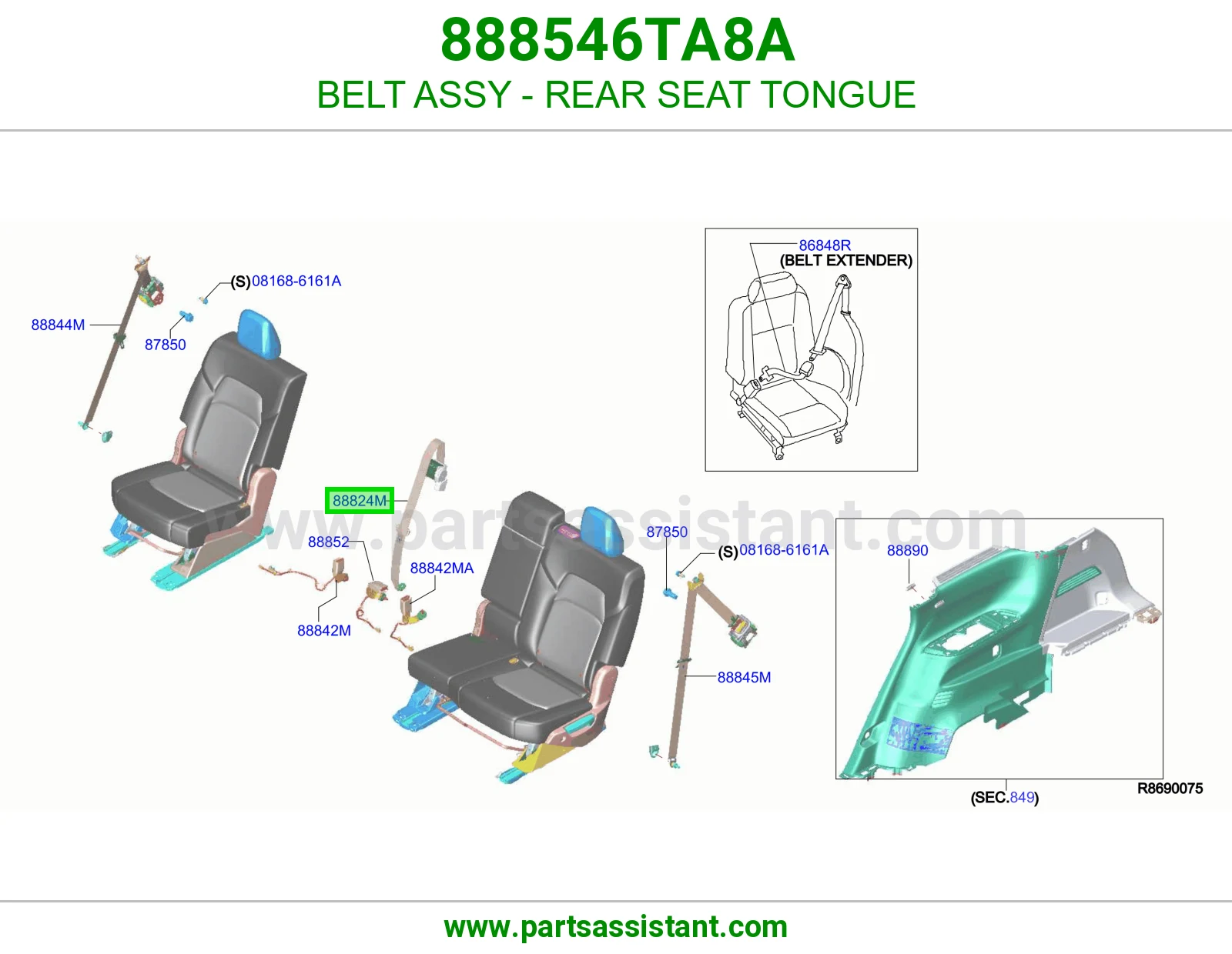حزام لسان حزام مرتبة خلفي كامل 888546TA8A