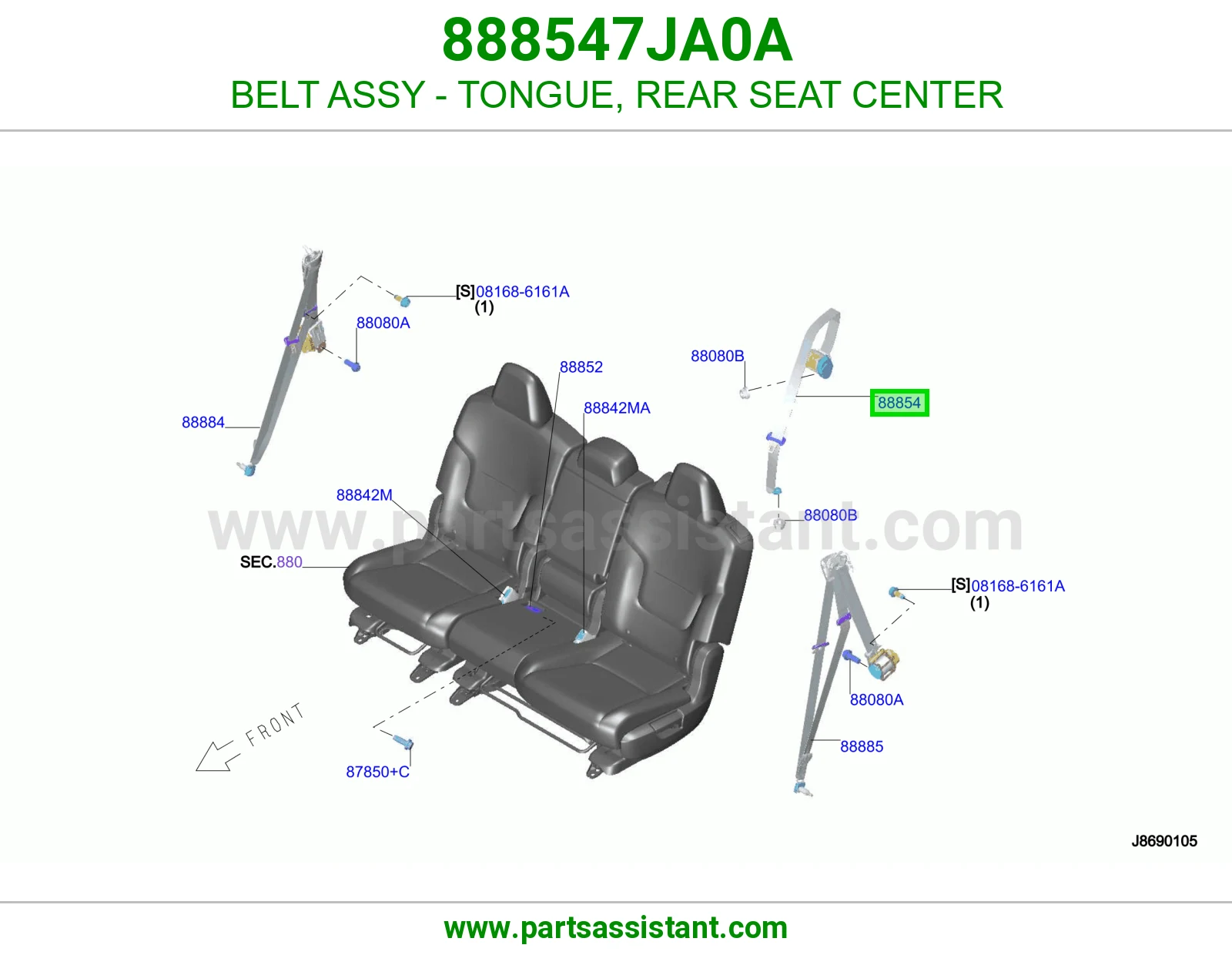 حزام لسان حزام مرتبة خلفي وسط كامل 888547JA0A