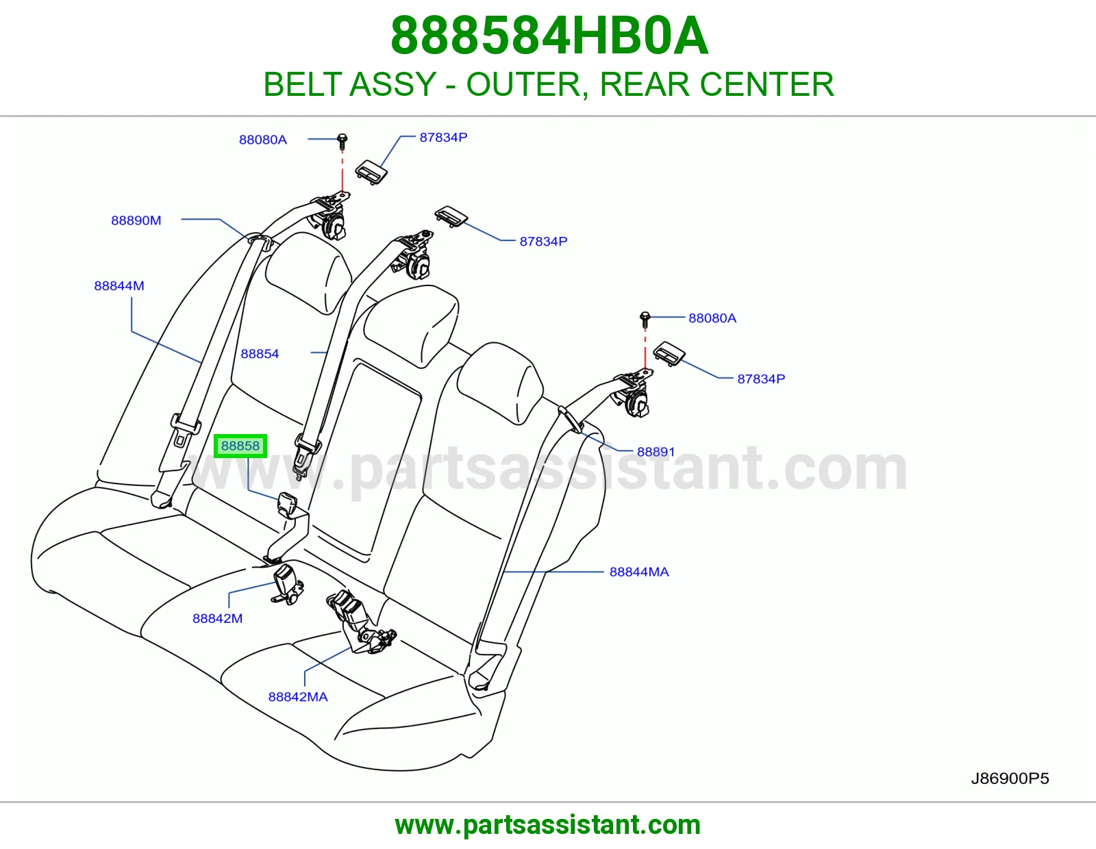 حزام خارجي خلفي وسط كامل 888584HB0A