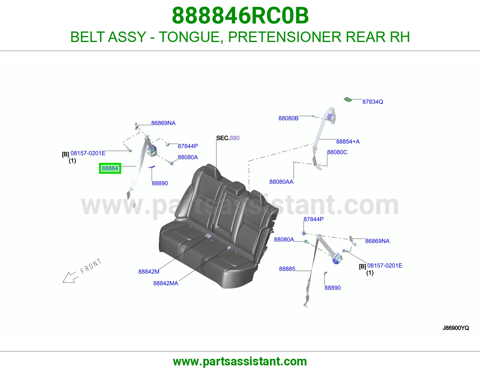 حزام لسان حزام شداد حزام أمان خلفي يمين كامل 888846RC0B