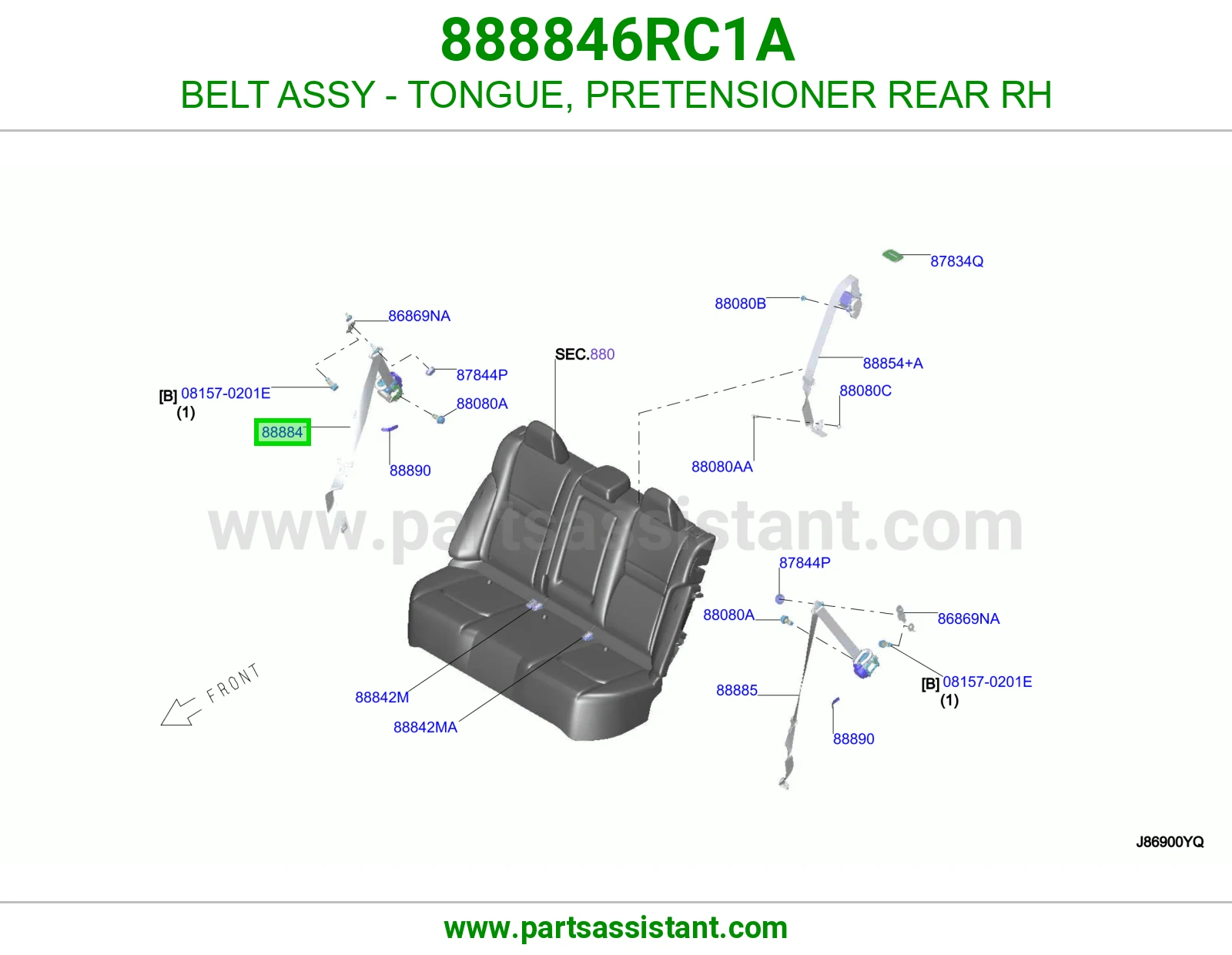 حزام لسان حزام شداد حزام أمان خلفي يمين كامل 888846RC1A