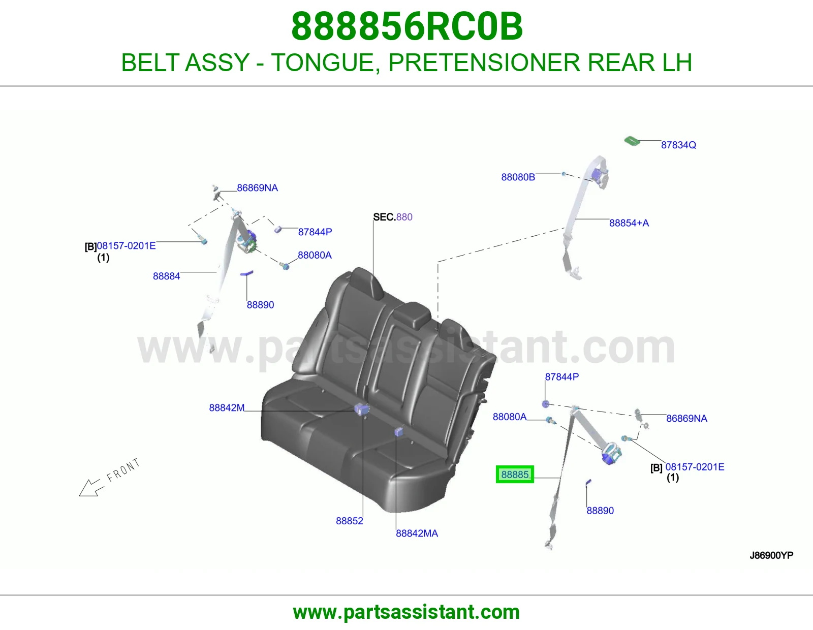 حزام لسان حزام شداد حزام أمان خلفي يسار كامل 888856RC0B