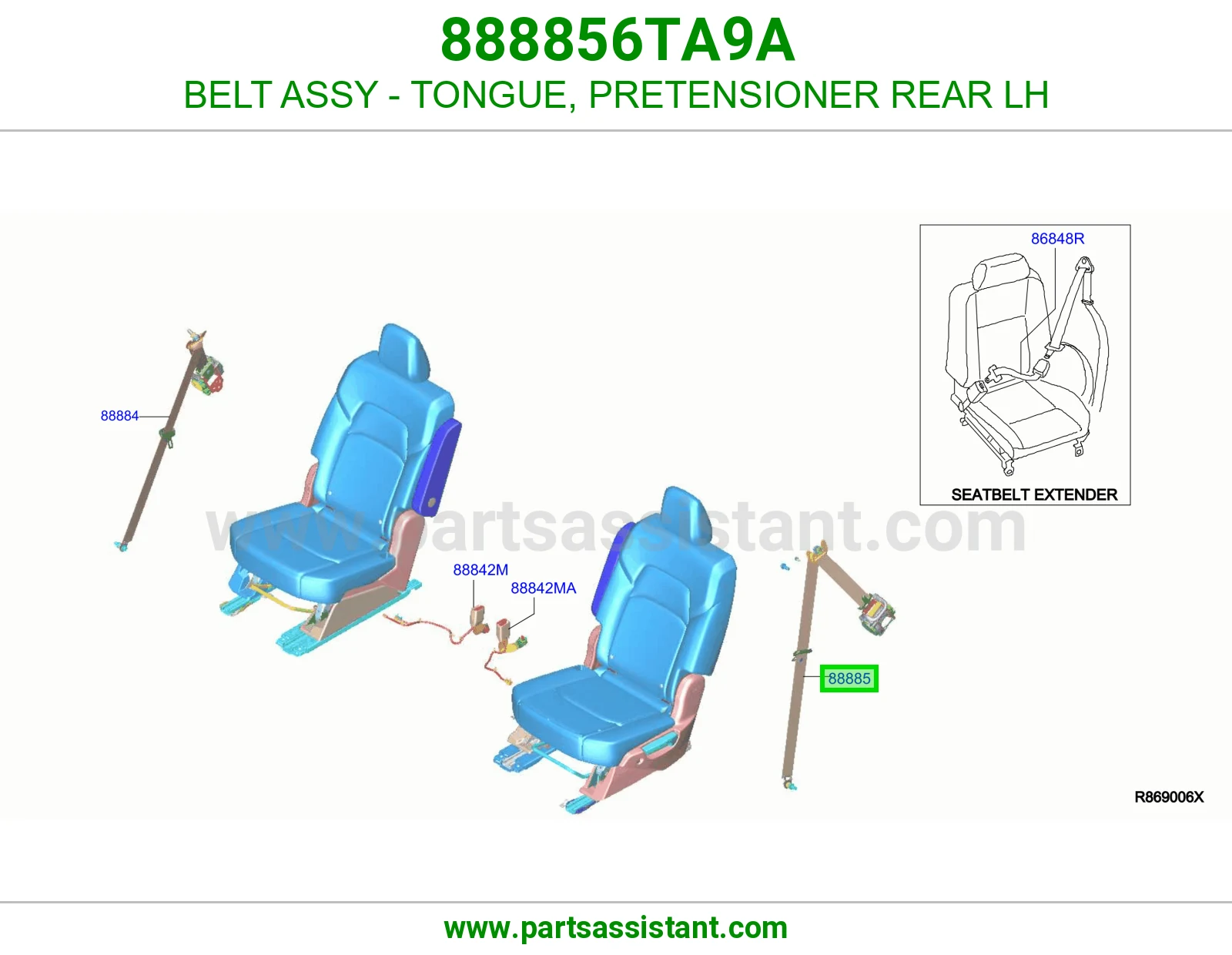 حزام لسان حزام شداد حزام أمان خلفي يسار كامل 888856TA9A