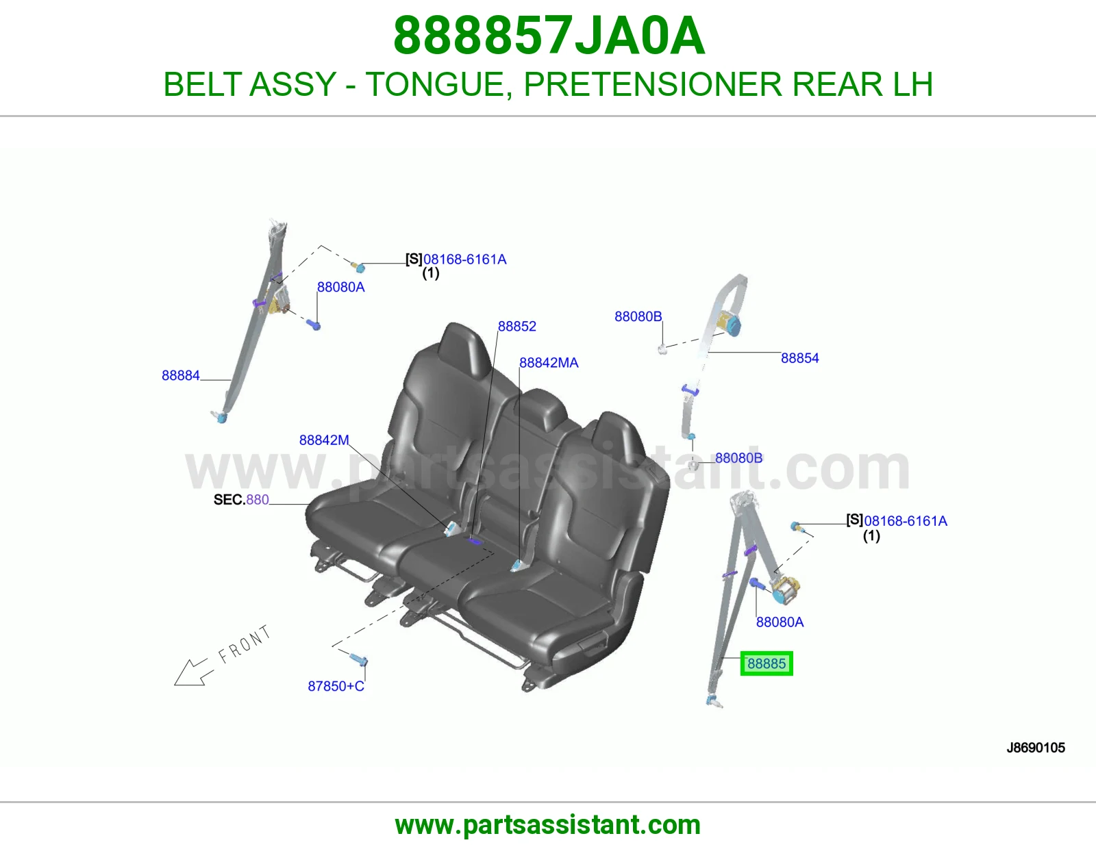 حزام لسان حزام شداد حزام أمان خلفي يسار كامل 888857JA0A