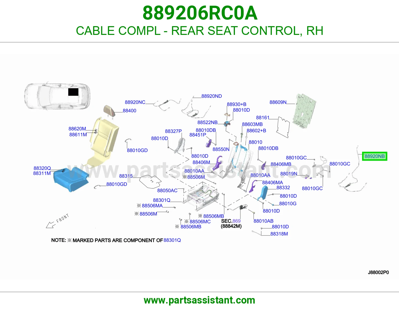 سلك تحكم مرتبة خلفي يمين كامل 889206RC0A