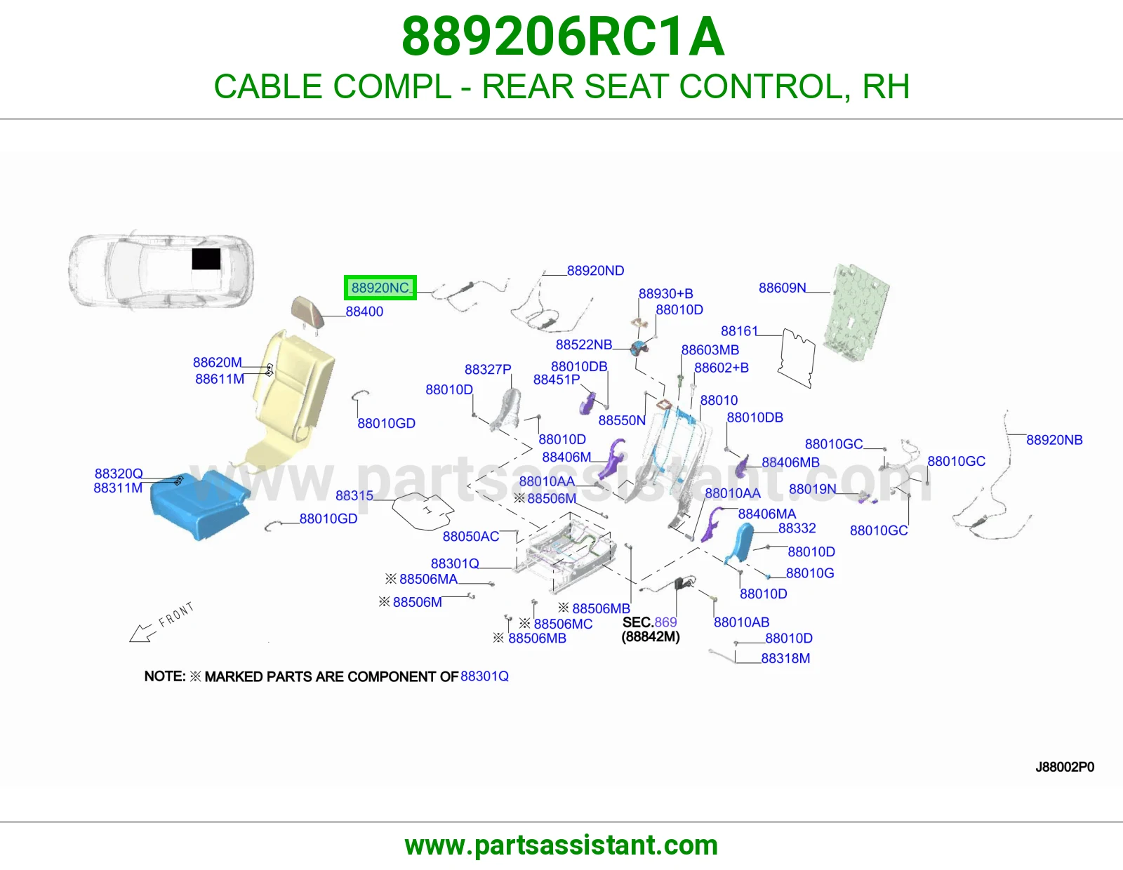 سلك تحكم مرتبة خلفي يمين كامل 889206RC1A