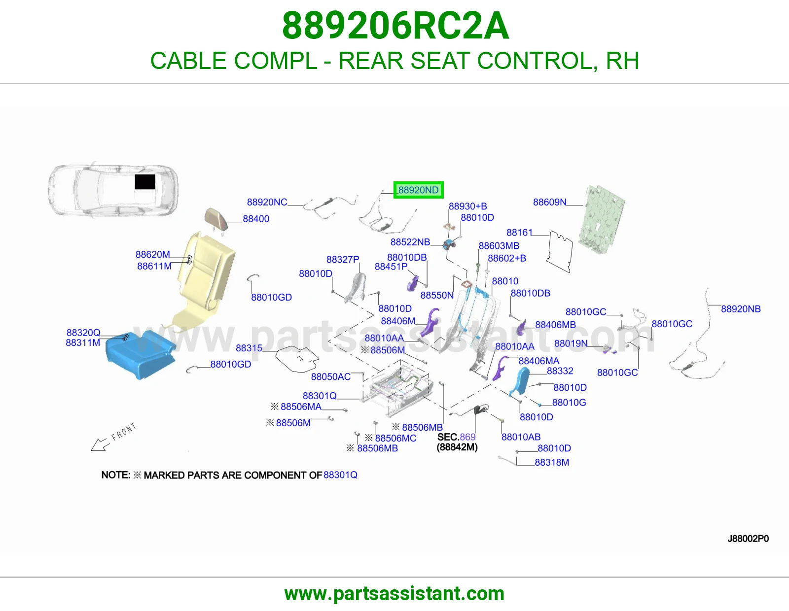 سلك تحكم مرتبة خلفي يمين كامل 889206RC2A