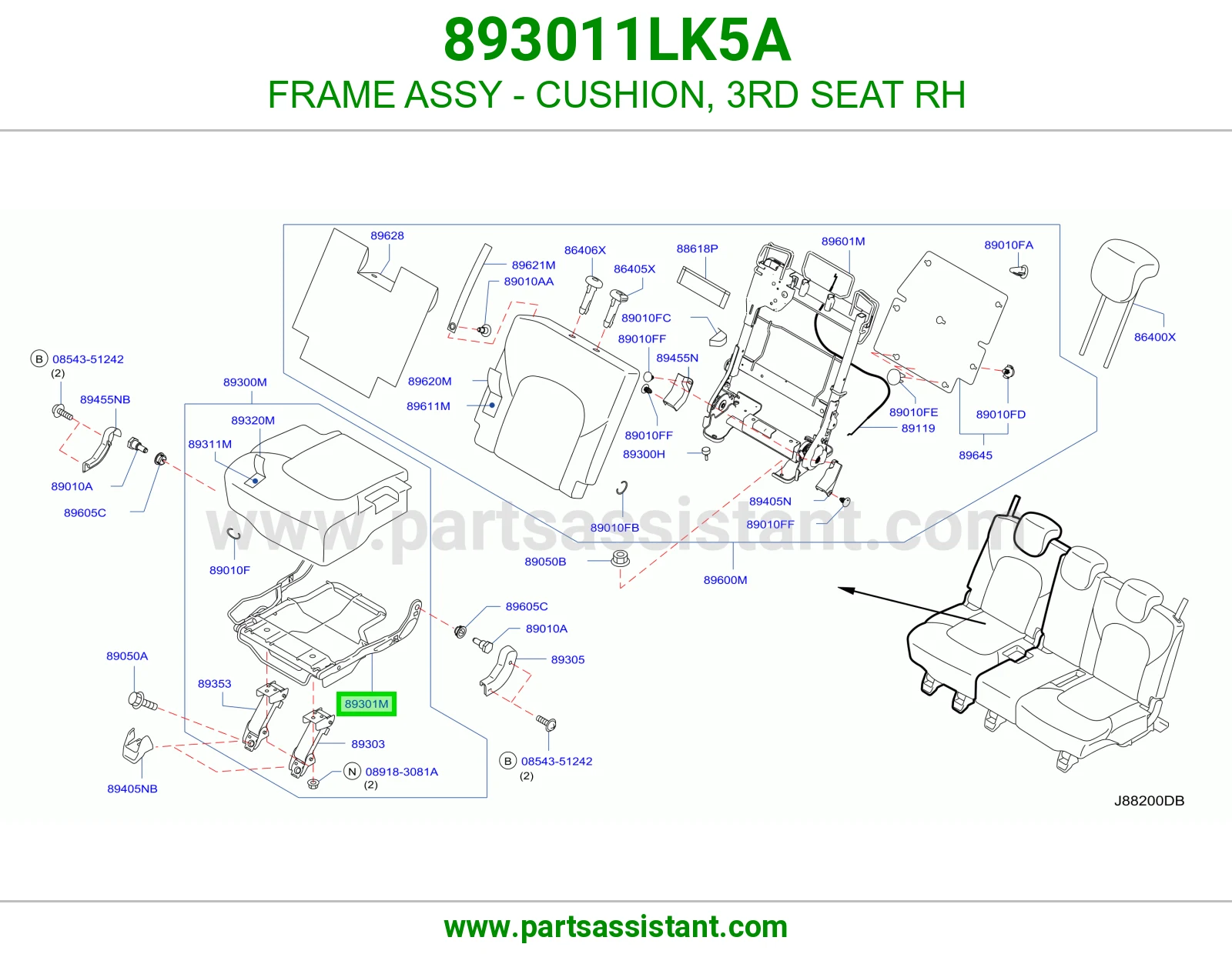 هيكل مرتبة صف ثالث يمين كامل 893011LK5A