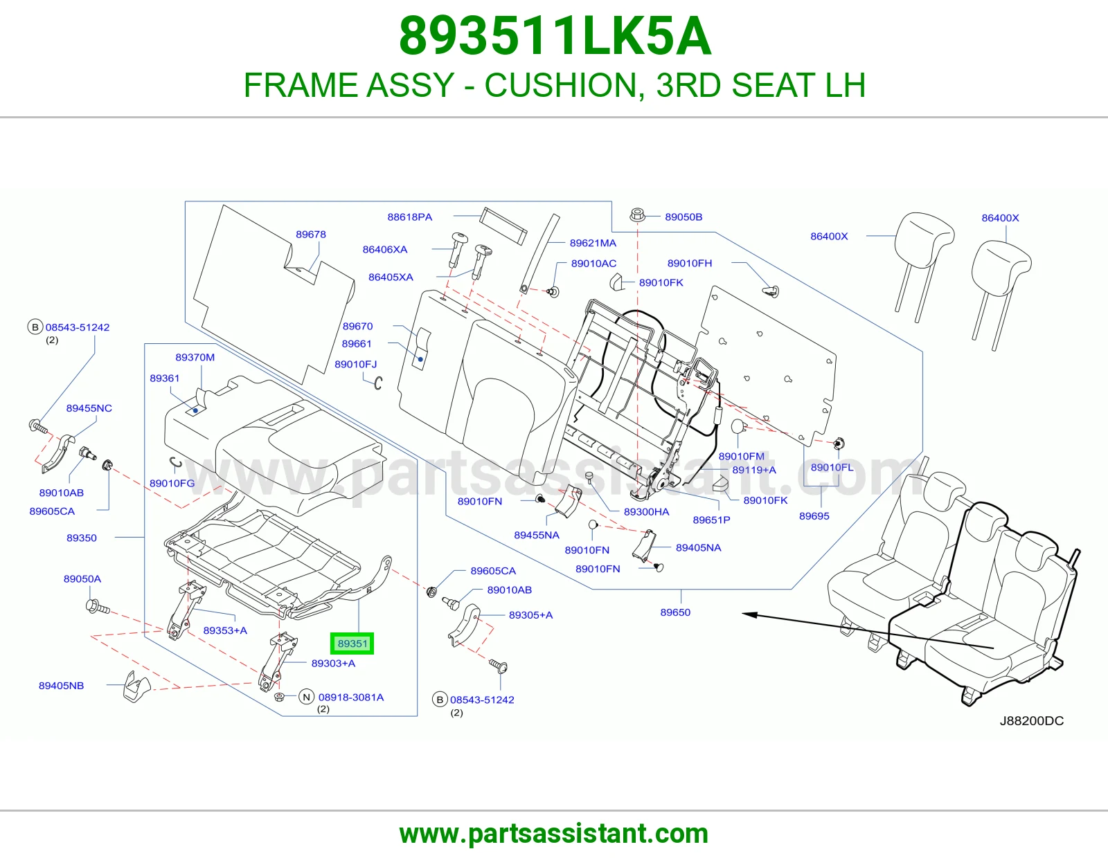 هيكل مرتبة صف ثالث يسار كامل 893511LK5A