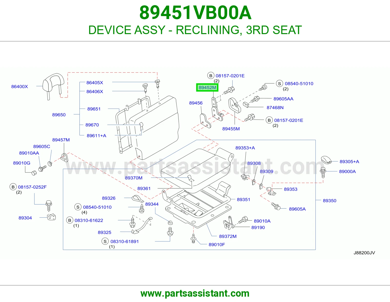 جهاز تنزيل ظهر كرسي مرتبة صف ثالث كامل 89451VB00A