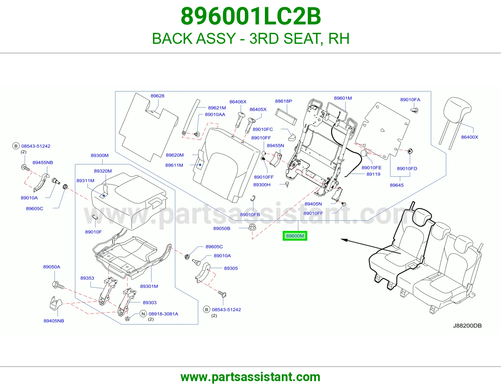 ظهر مرتبة صف ثالث يمين كامل 896001LC2B