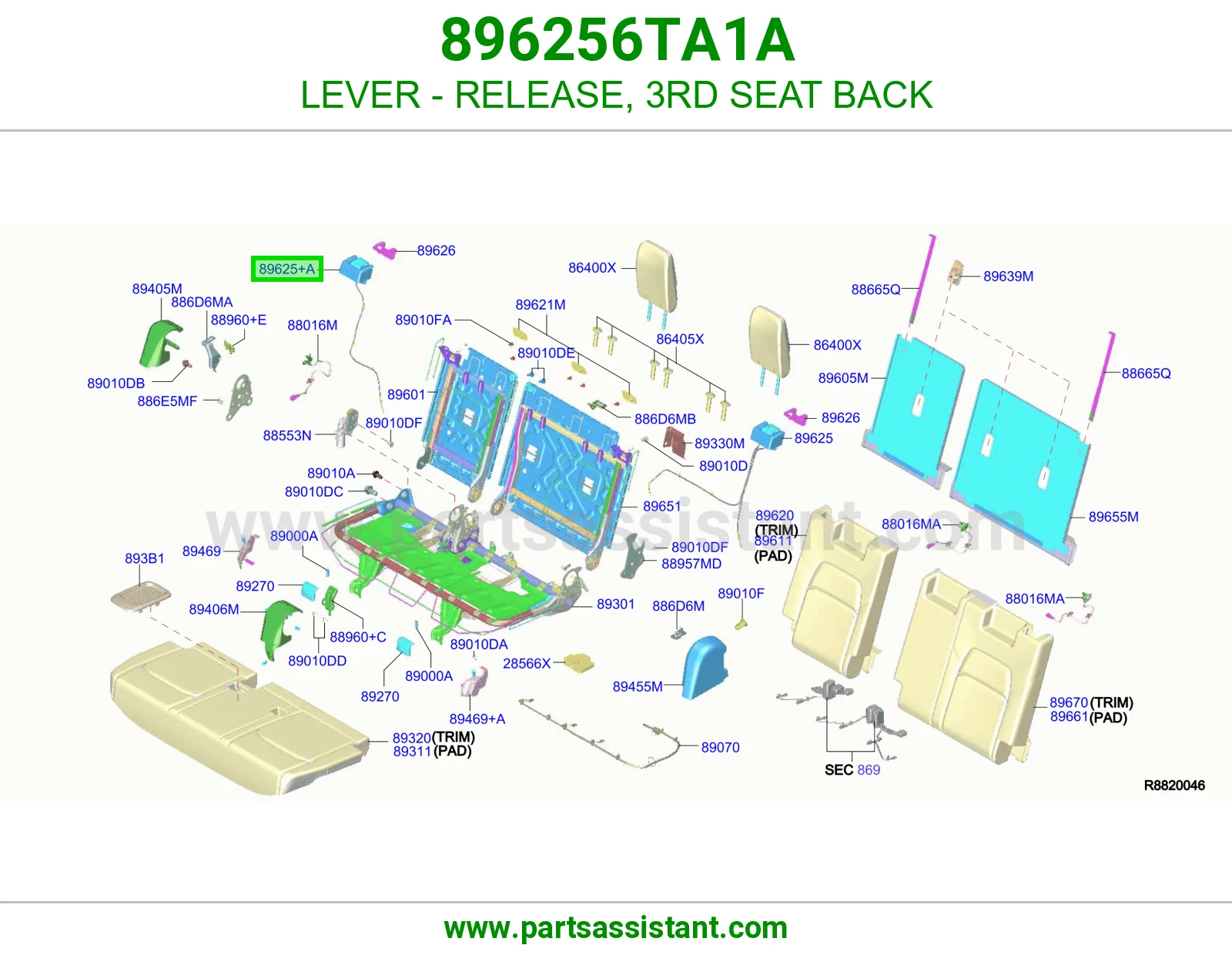ذراع فتح ظهر مرتبة صف ثالث 896256TA1A