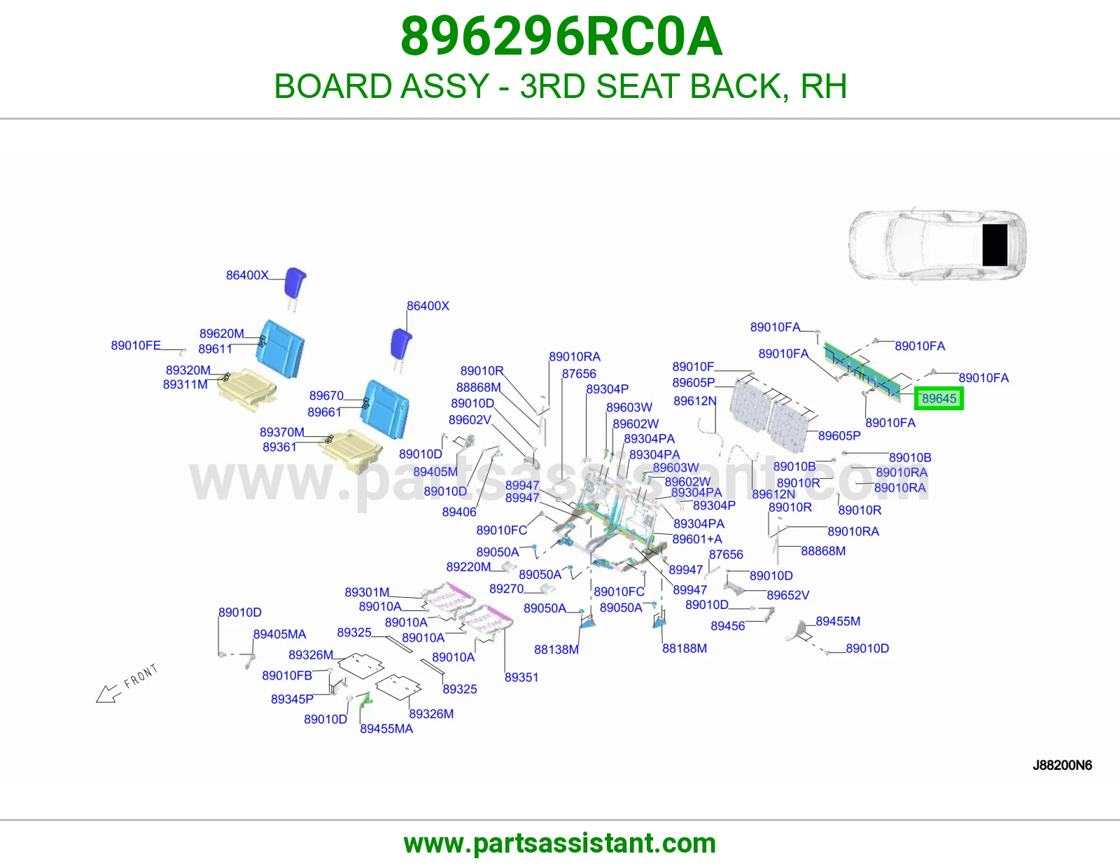 لوح ظهر مرتبة صف ثالث يمين كامل 896296RC0A