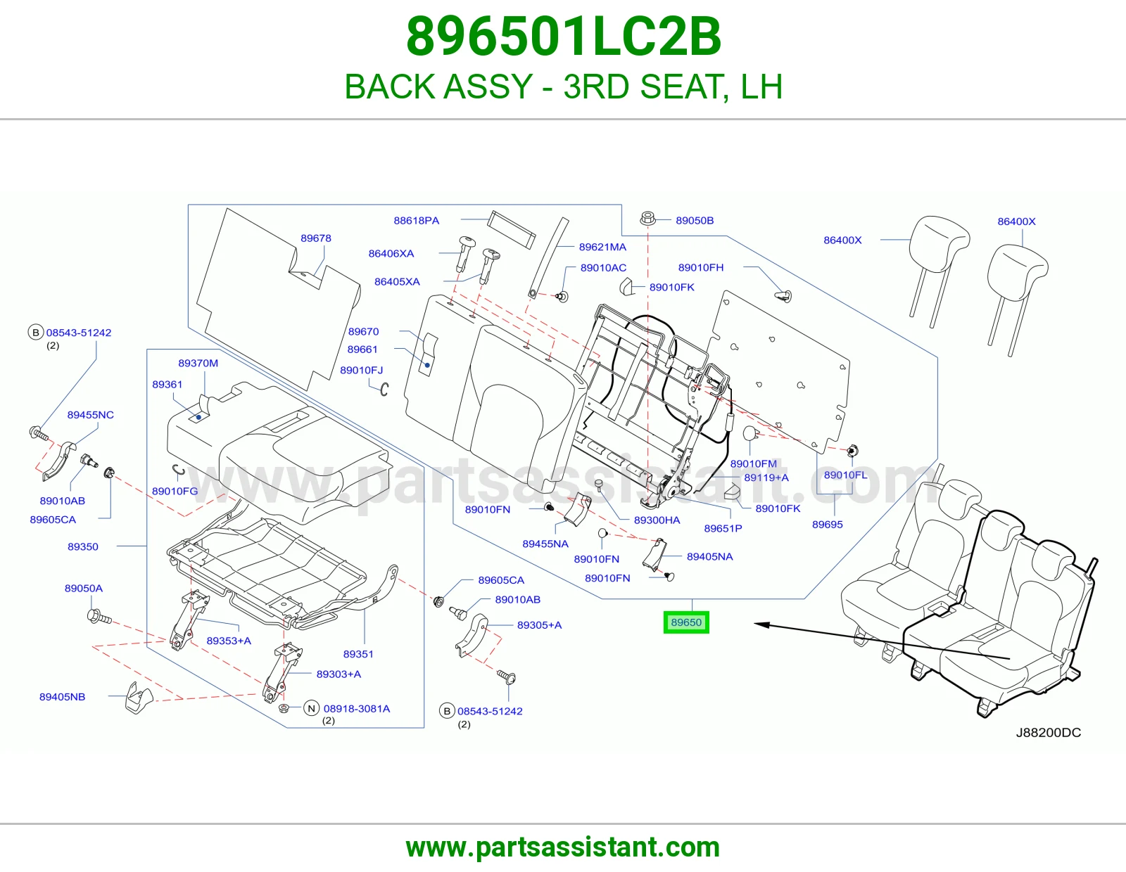 ظهر مرتبة صف ثالث يسار كامل 896501LC2B