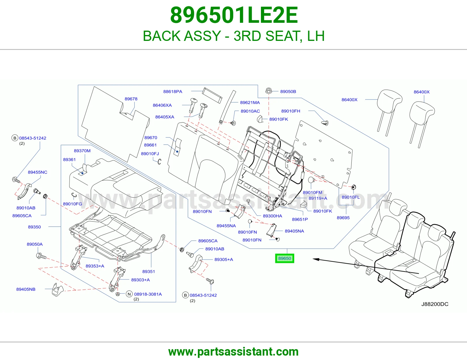 ظهر مرتبة صف ثالث يسار كامل 896501LE2E