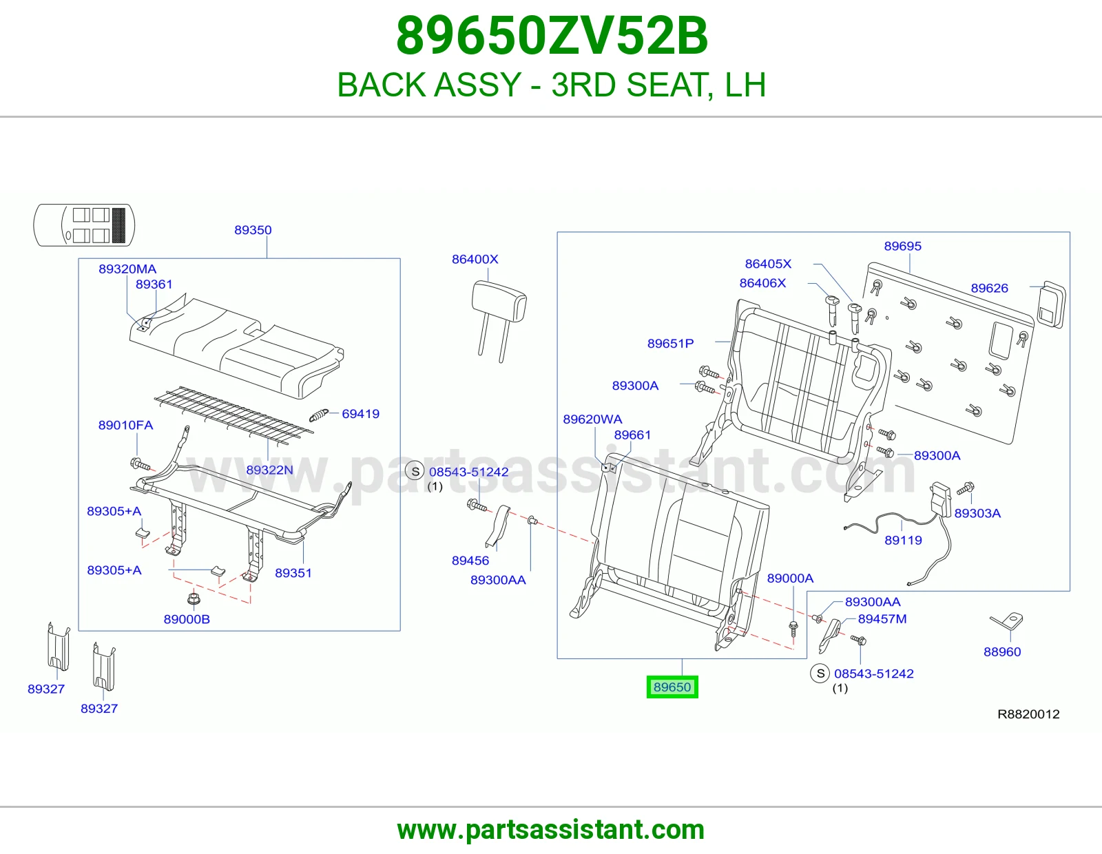 ظهر مرتبة صف ثالث يسار كامل 89650ZV52B