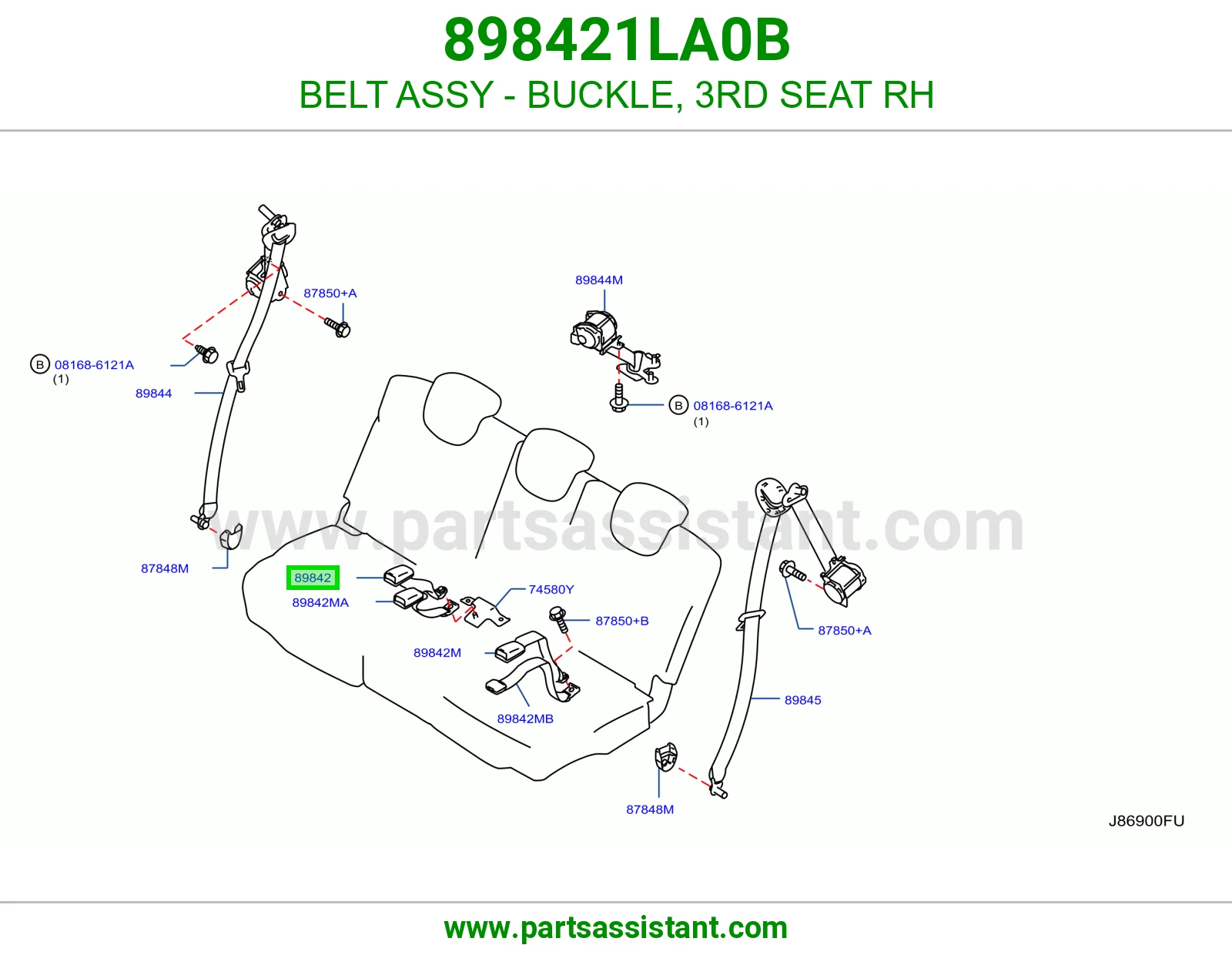 BELT ASSY - BUCKLE, 3RD SEAT RH 898421LA0B