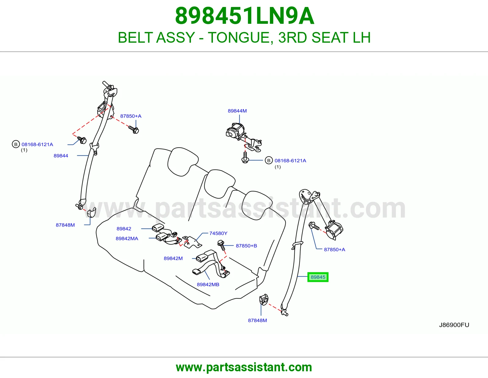 حزام لسان حزام مرتبة صف ثالث يسار كامل 898451LN9A