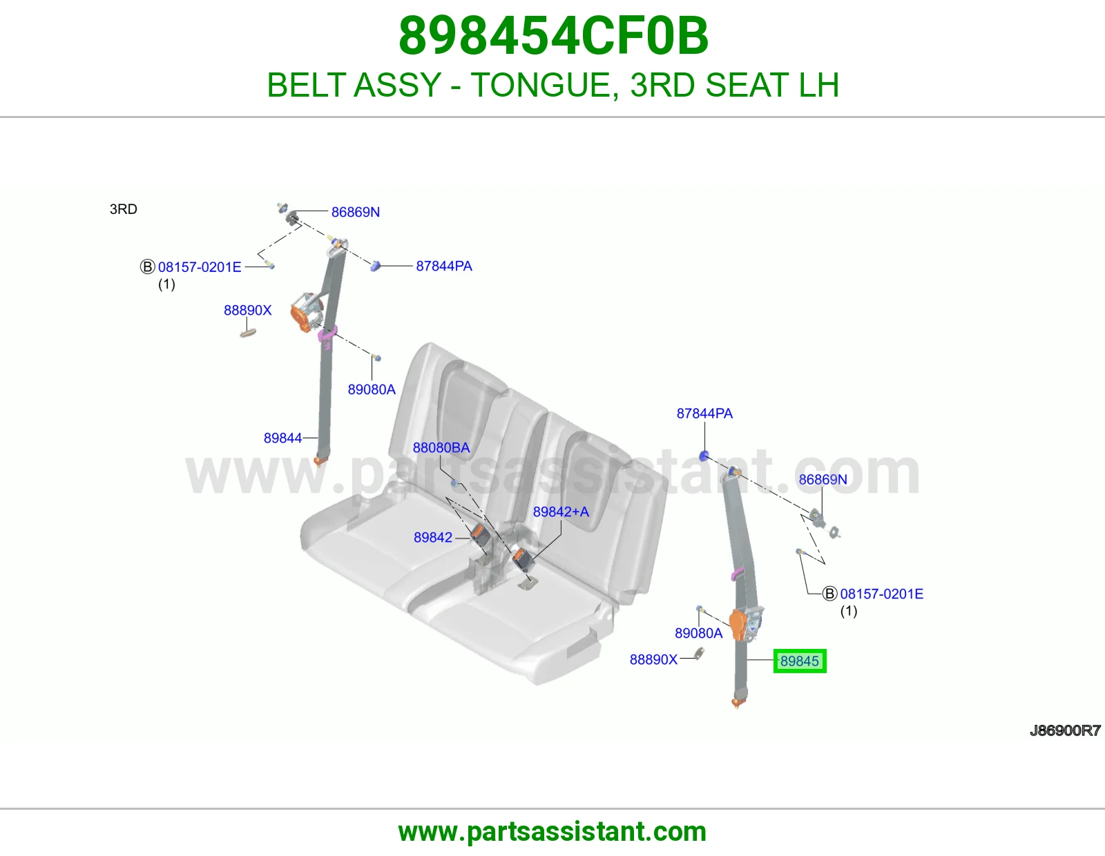 BELT ASSY - TONGUE, 3RD SEAT LH 898454CF0B