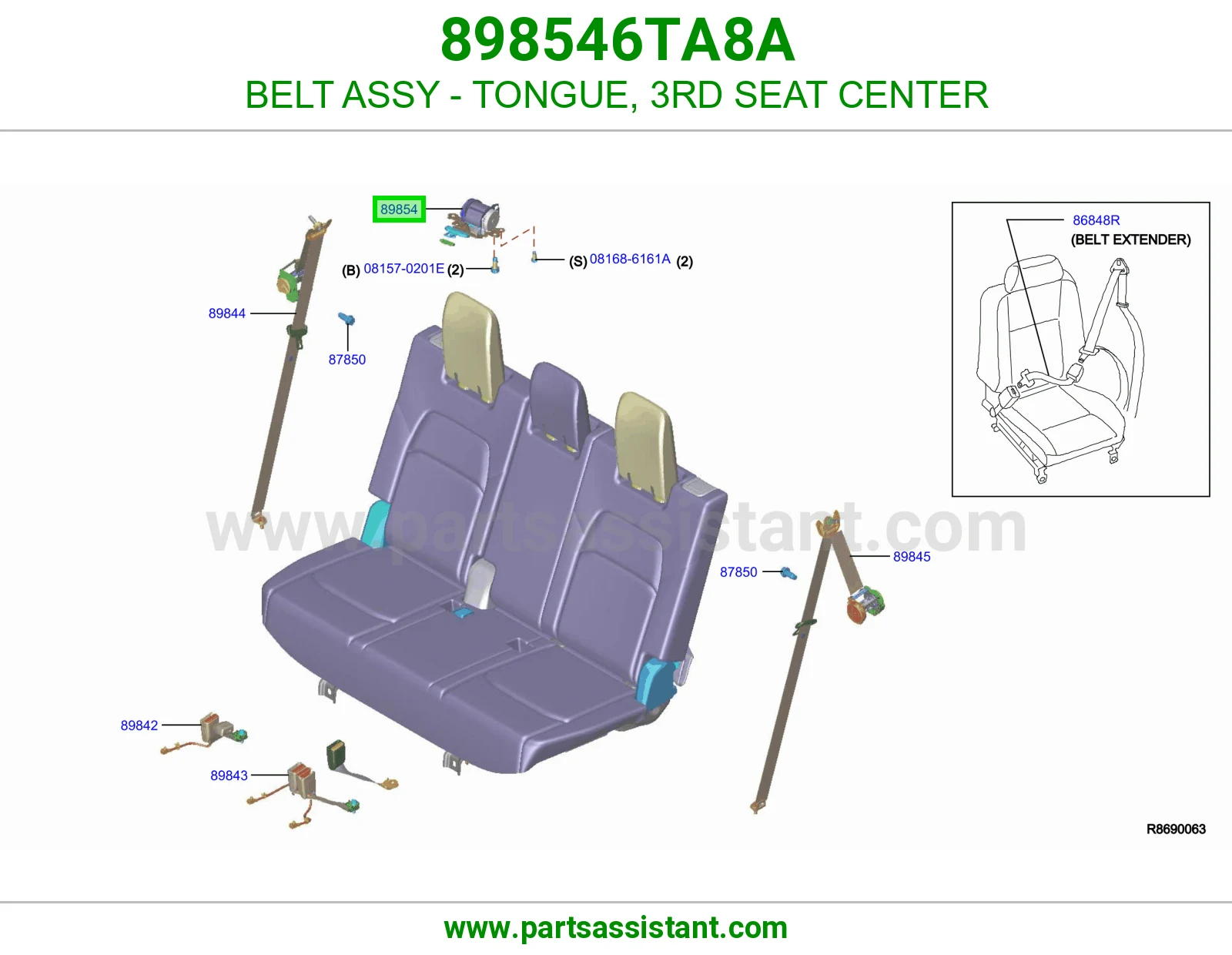 حزام لسان حزام مرتبة صف ثالث وسط كامل 898546TA8A