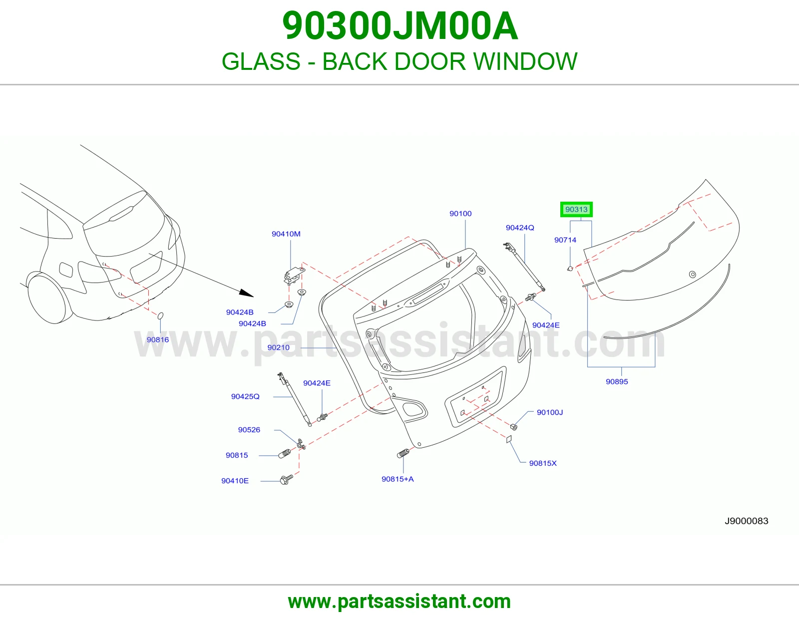 GLASS - BACK DOOR WINDOW 90300JM00A