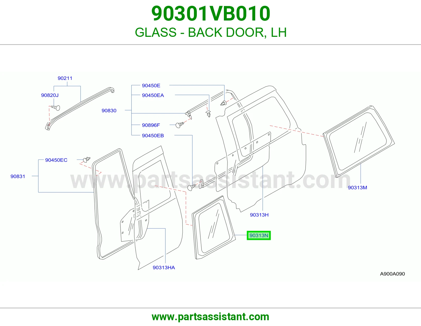 GLASS - BACK DOOR, LH 90301VB010