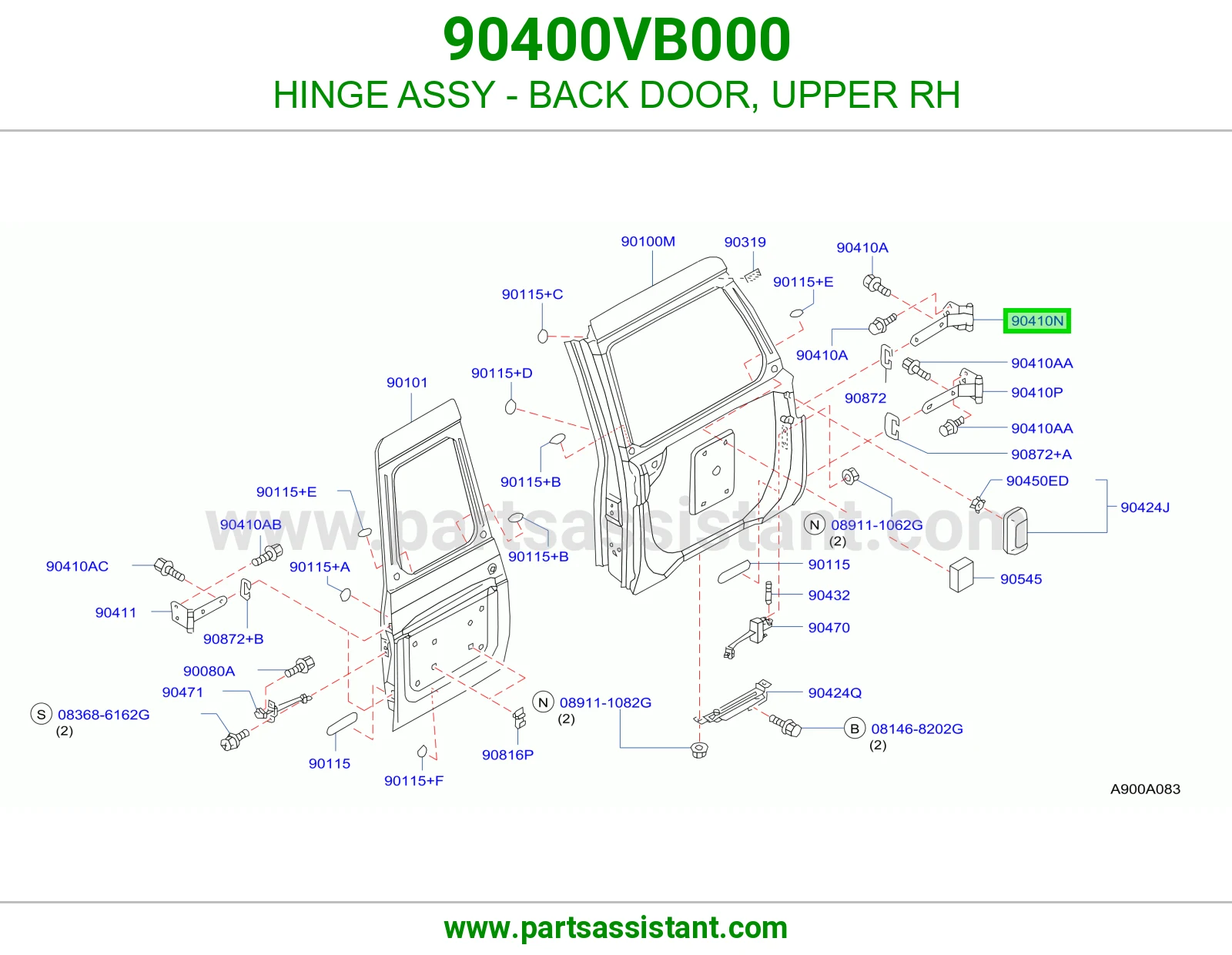 HINGE ASSY - BACK DOOR, UPPER RH 90400VB000