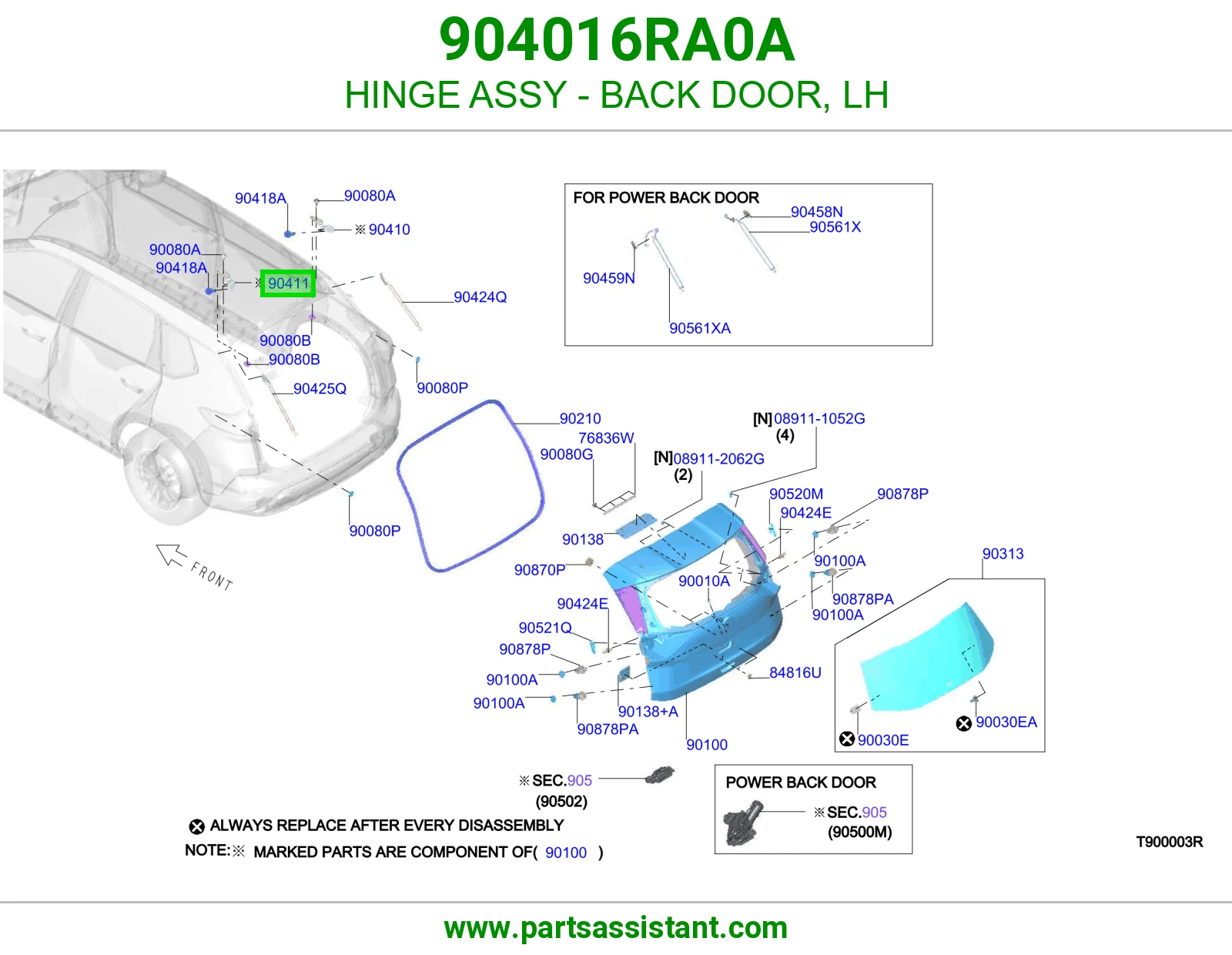 HINGE ASSY - BACK DOOR, LH 904016RA0A