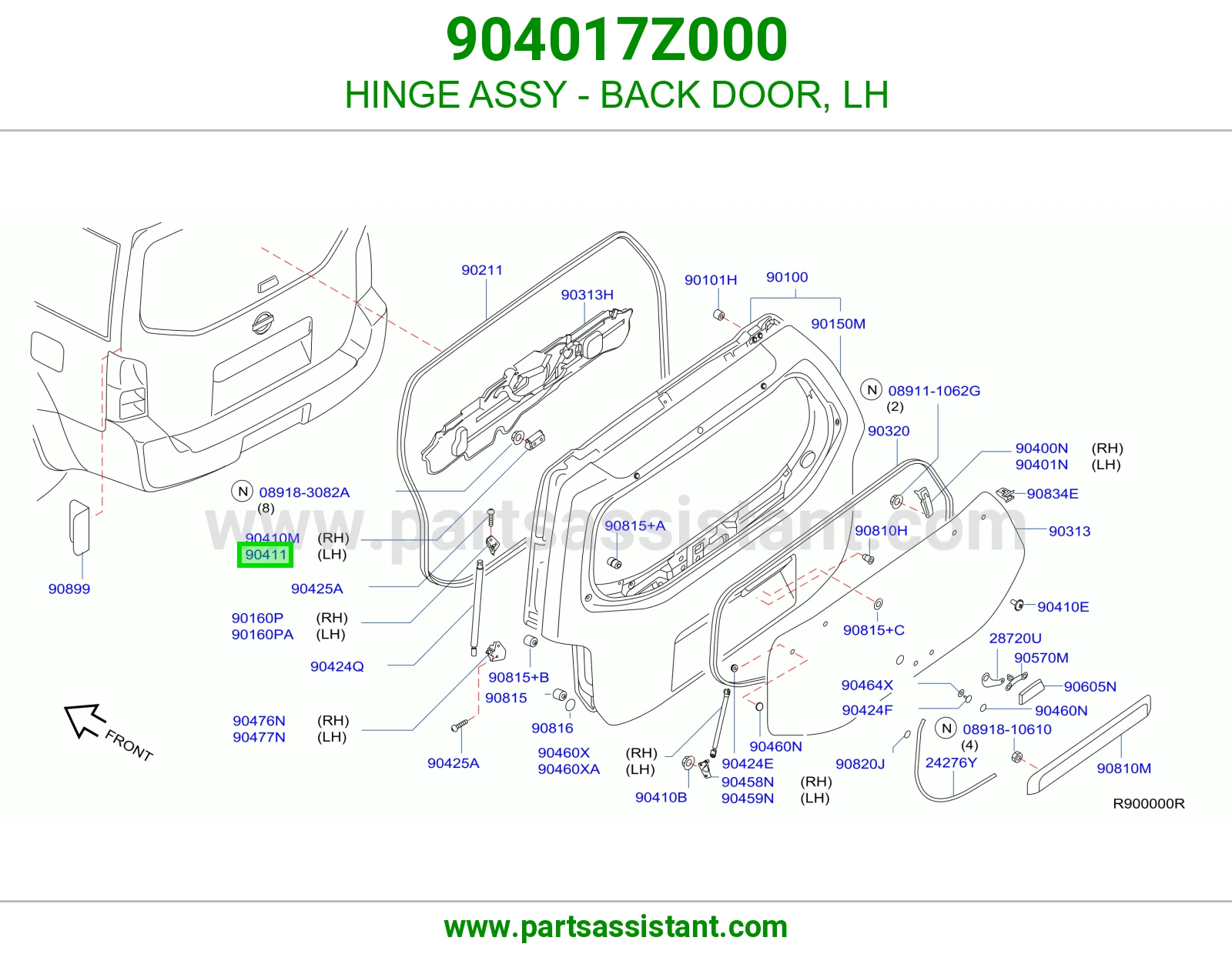 HINGE ASSY - BACK DOOR, LH 904017Z000