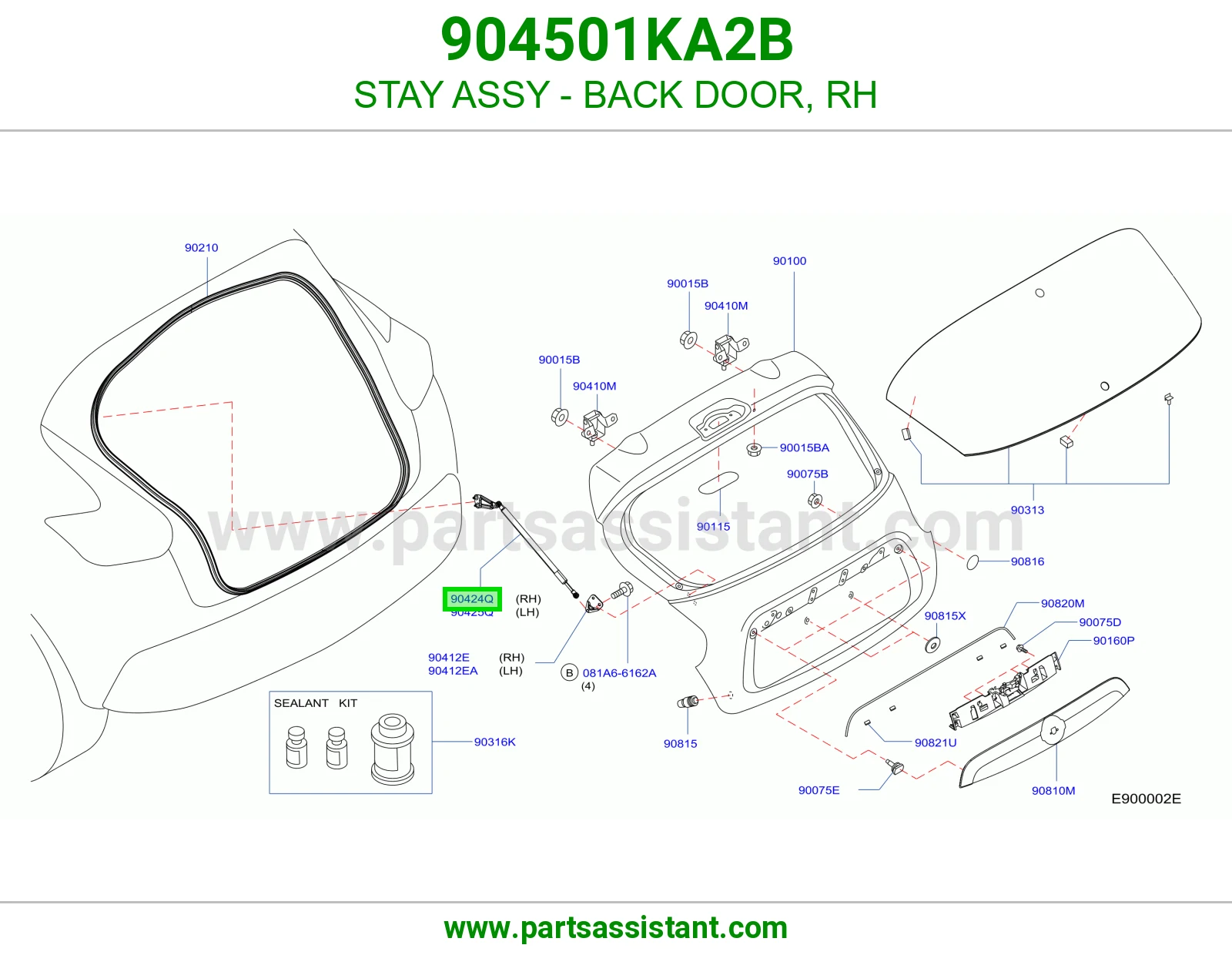 STAY ASSY - BACK DOOR, RH 904501KA2B