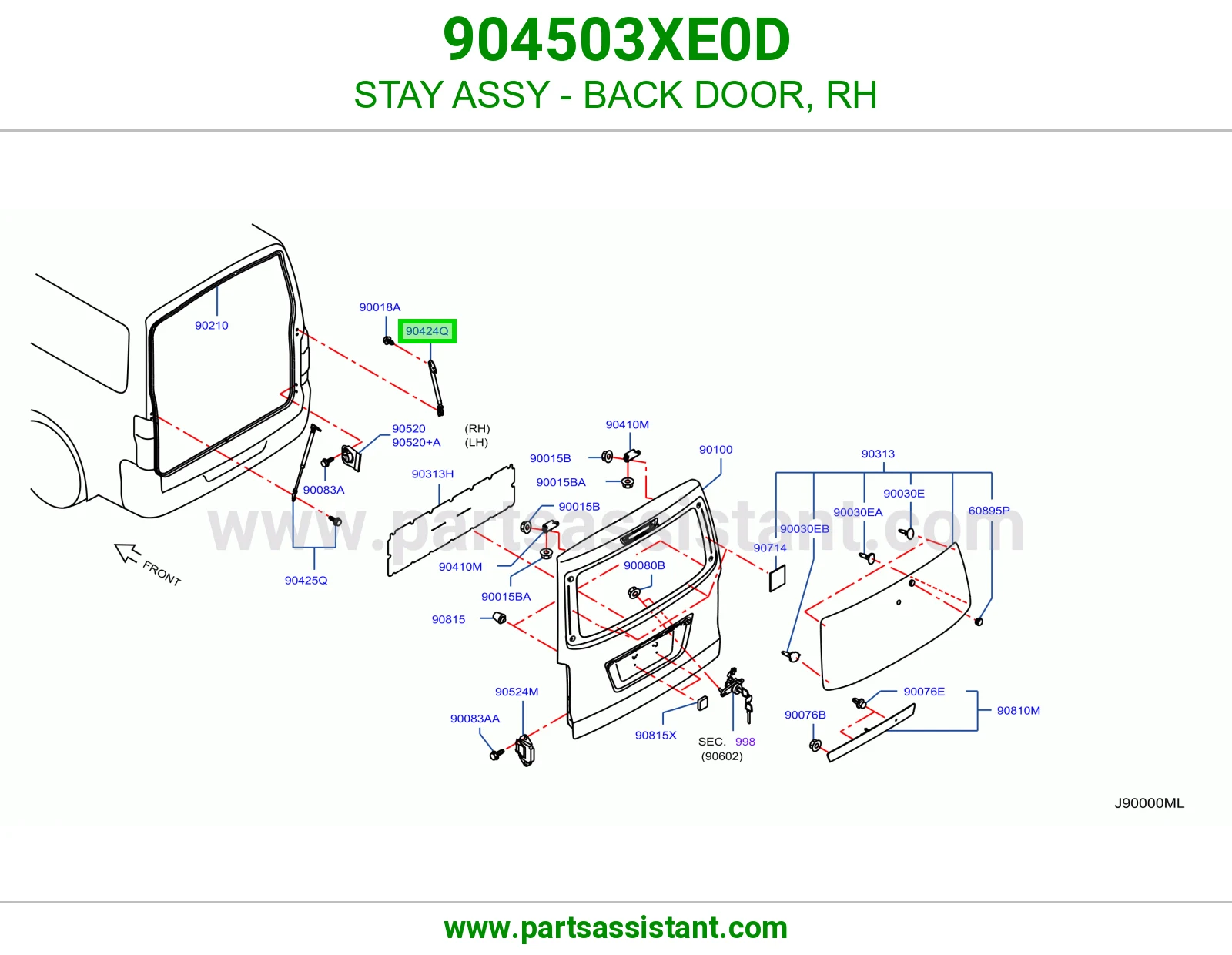 STAY ASSY - BACK DOOR, RH 904503XE0D