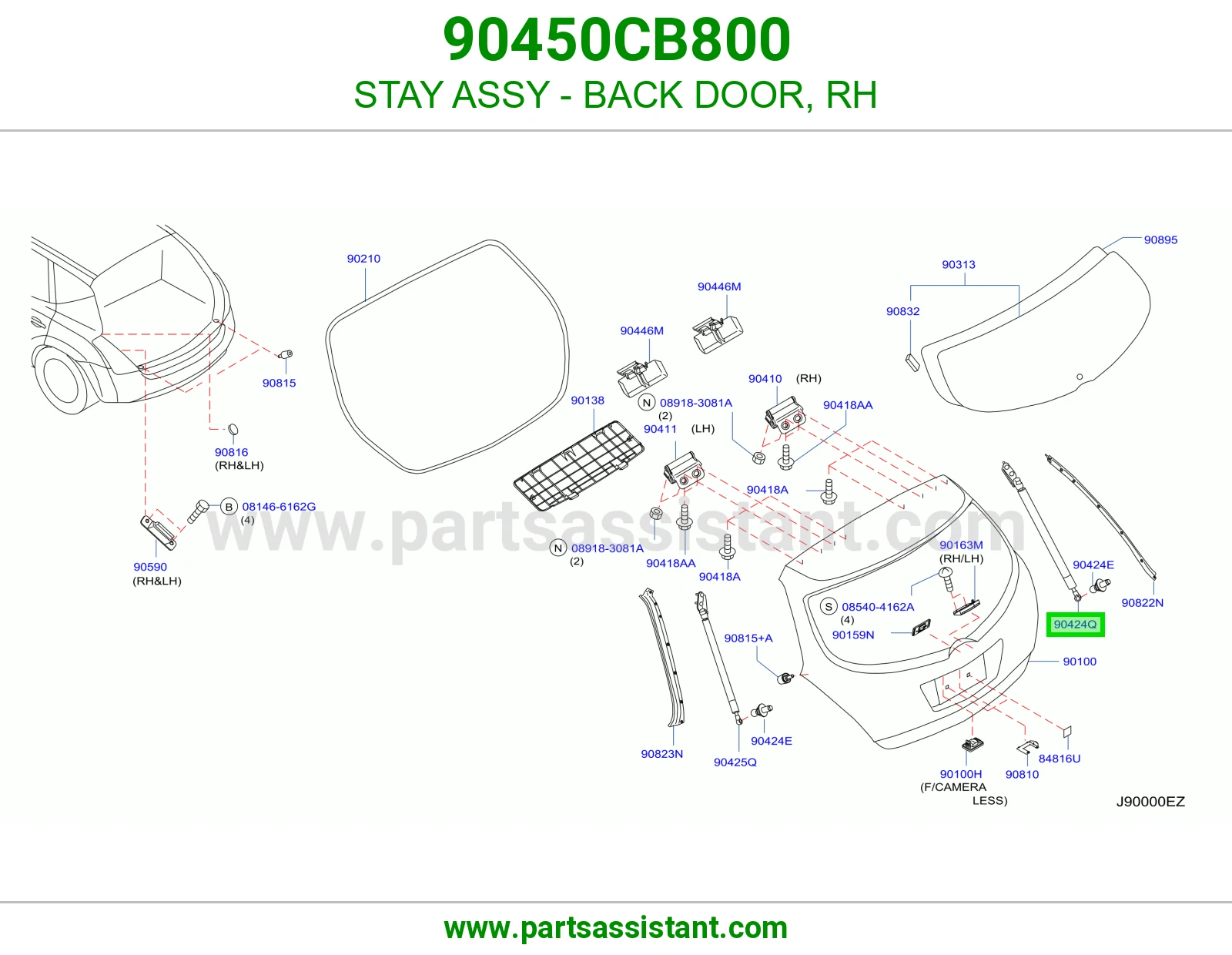 STAY ASSY - BACK DOOR, RH 90450CB800