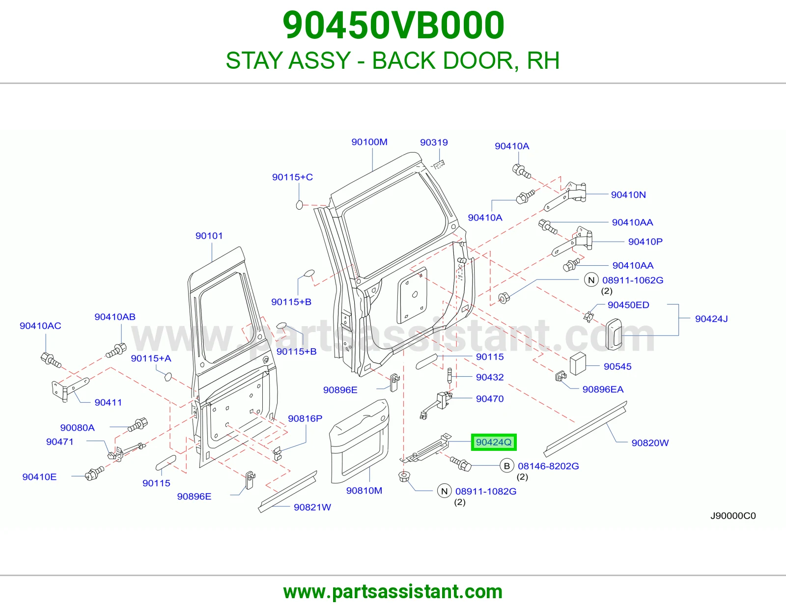 STAY ASSY - BACK DOOR, RH 90450VB000