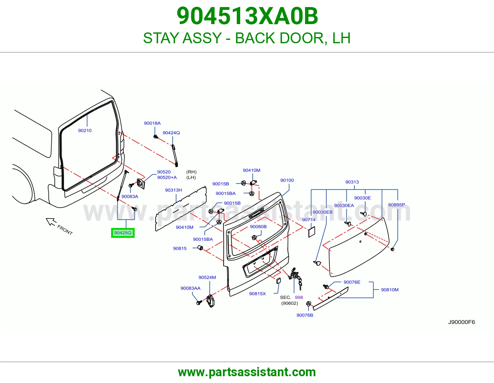 STAY ASSY - BACK DOOR, LH 904513XA0B