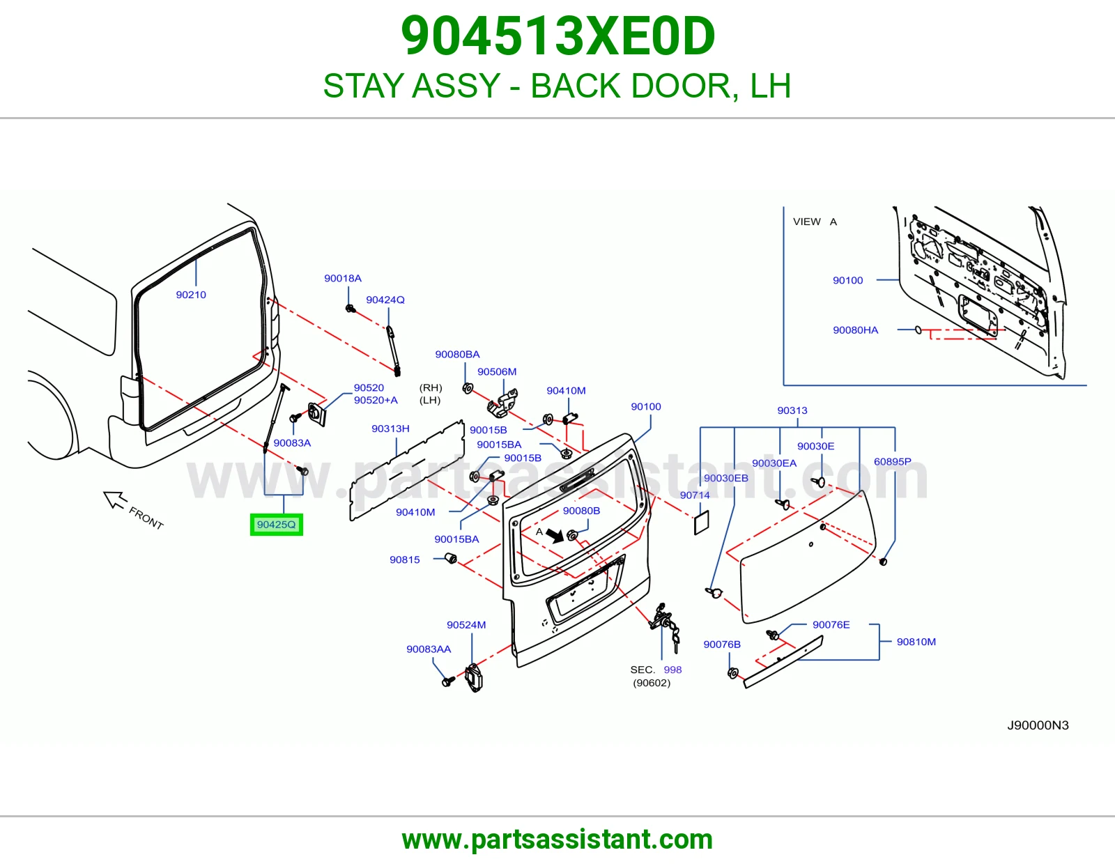STAY ASSY - BACK DOOR, LH 904513XE0D