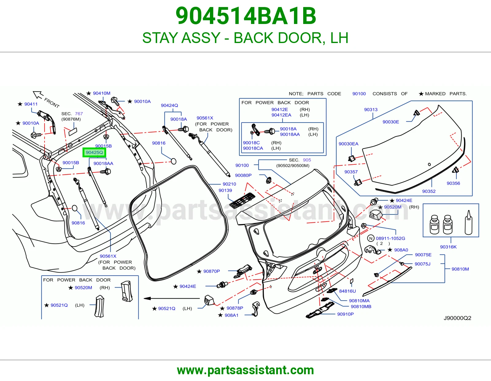 STAY ASSY - BACK DOOR, LH 904514BA1B