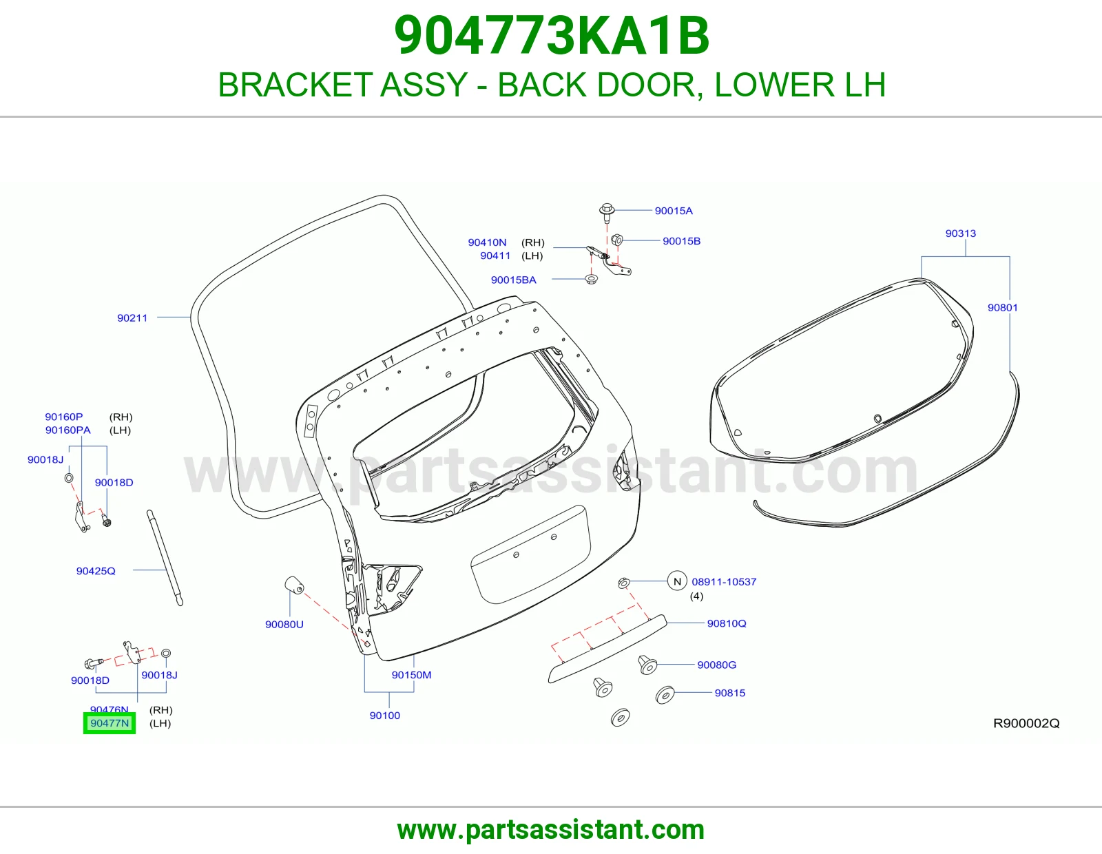 BRACKET ASSY - BACK DOOR, LOWER LH 904773KA1B