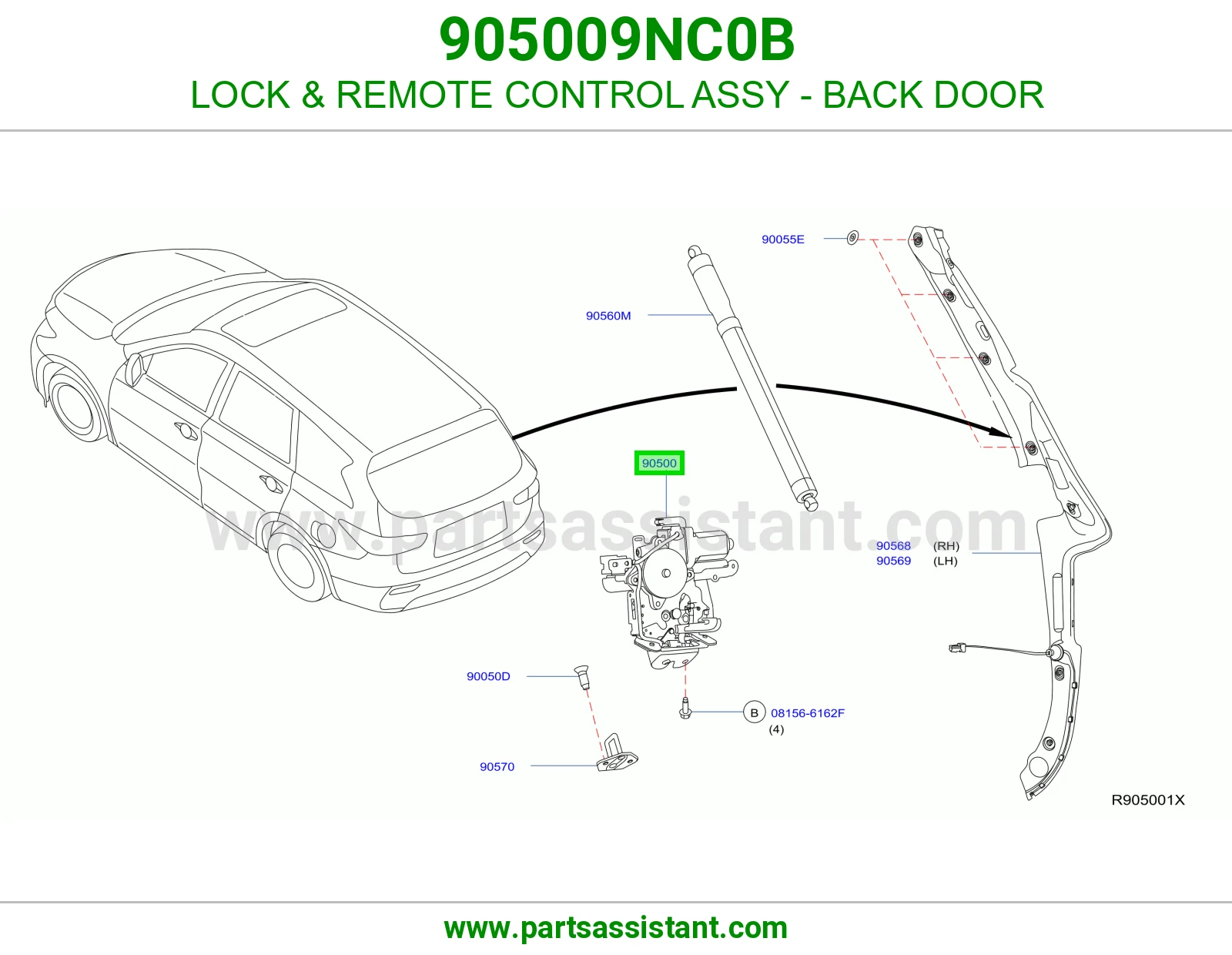 LOCK & REMOTE CONTROL ASSY - BACK DOOR 905009NC0B