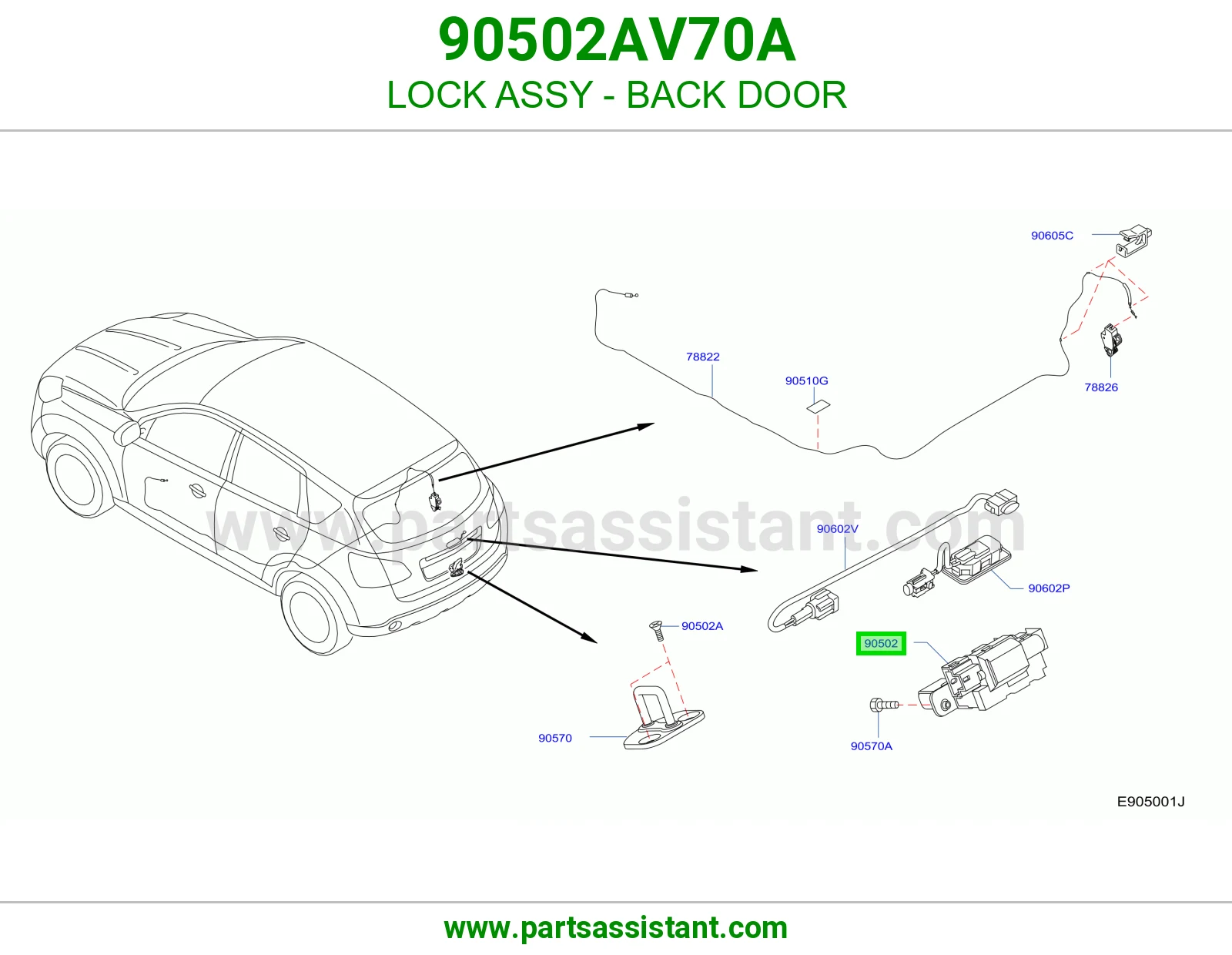 قفل باب شنطه خلفي 90502AV70A