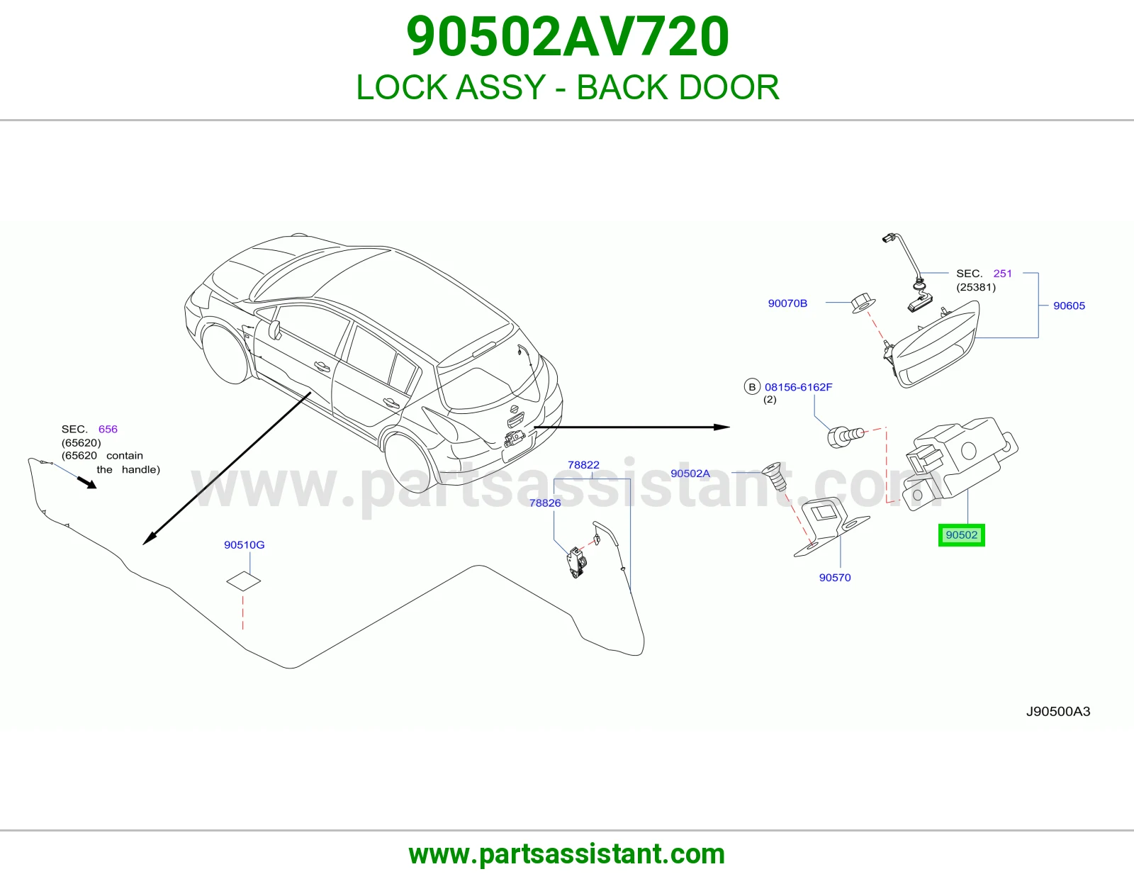 قفل باب شنطه خلفي 90502AV720
