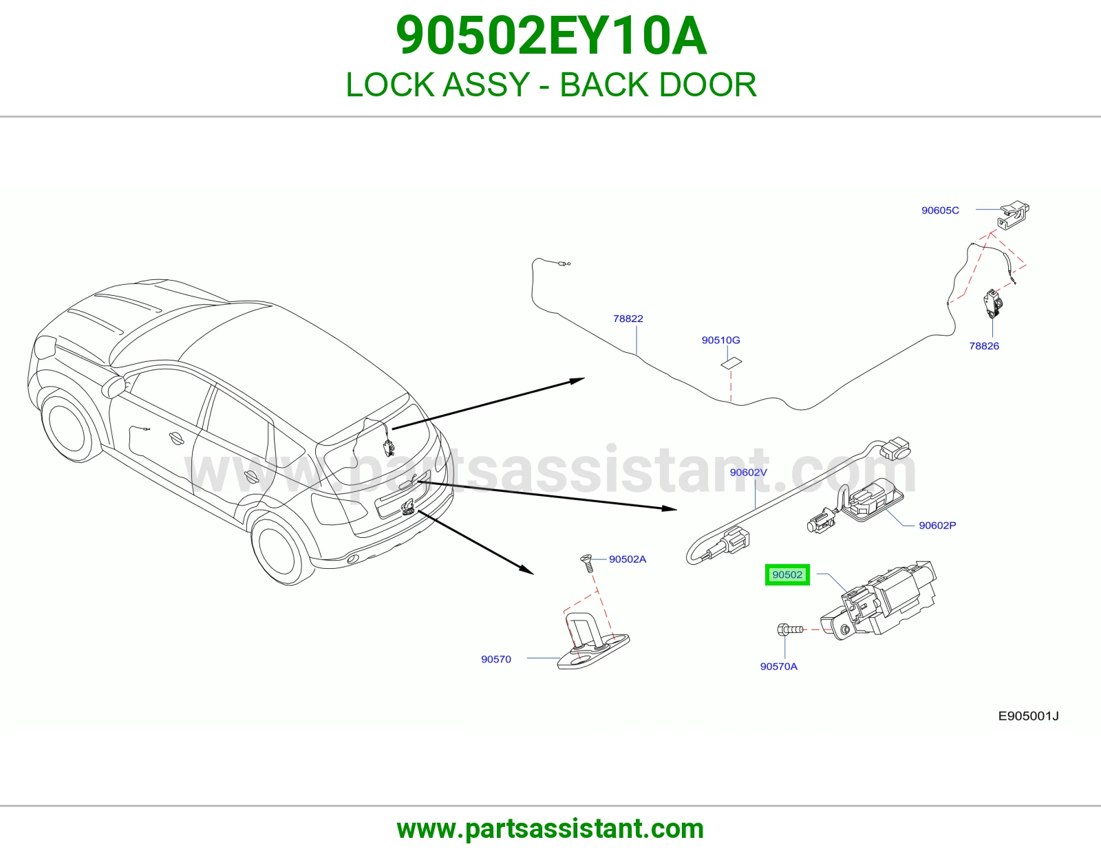 قفل باب شنطه خلفي 90502EY10A