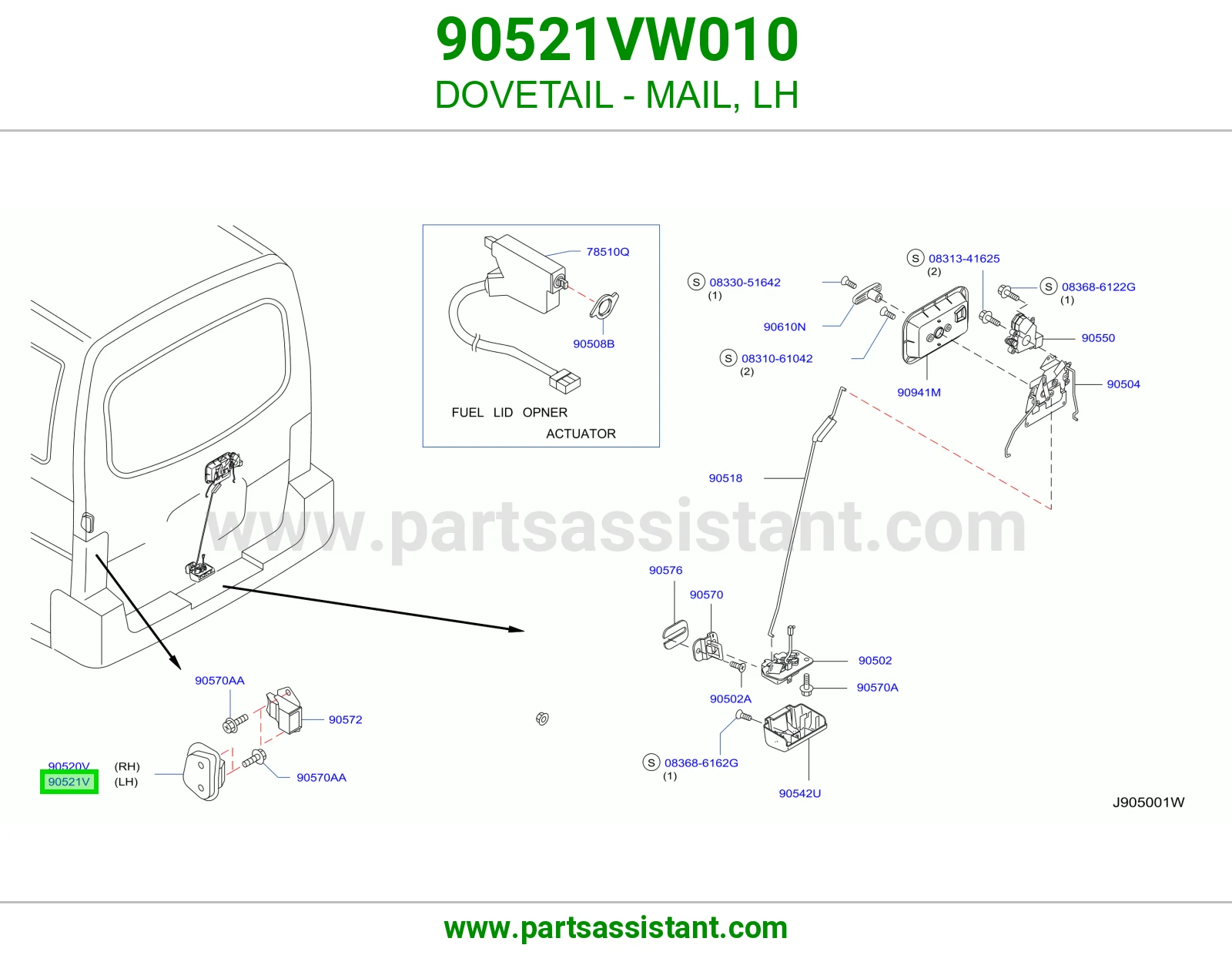 وصلة ذيل حمامة ذكر يسار 90521VW010