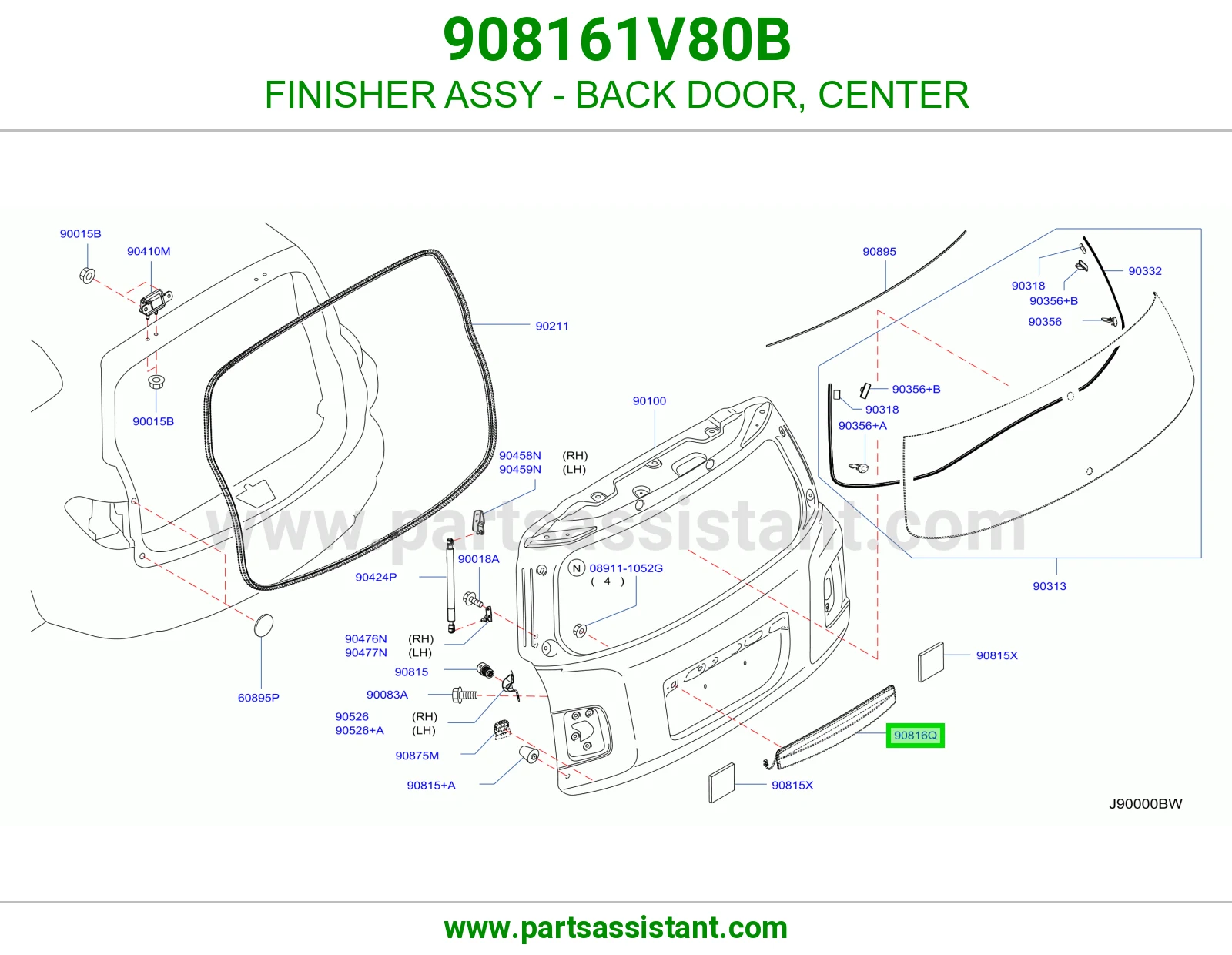 FINISHER ASSY - BACK DOOR, CENTER 908161V80B