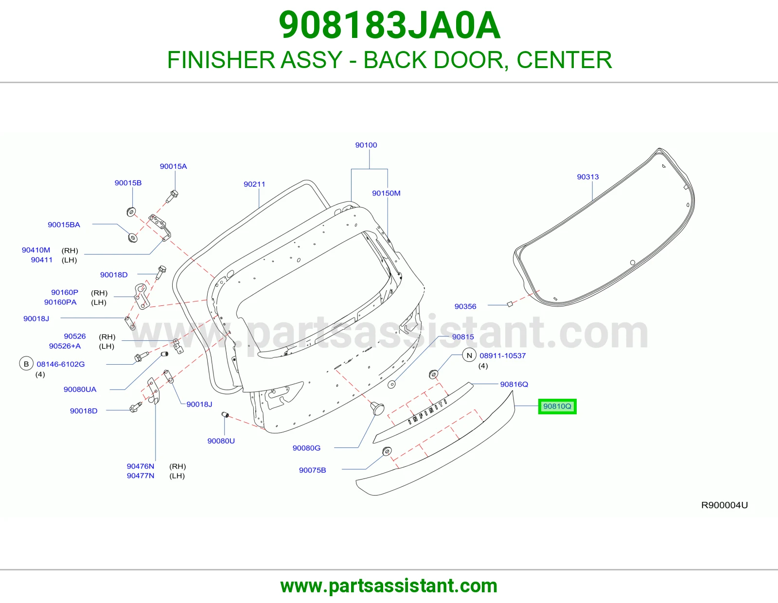FINISHER ASSY - BACK DOOR, CENTER 908183JA0A
